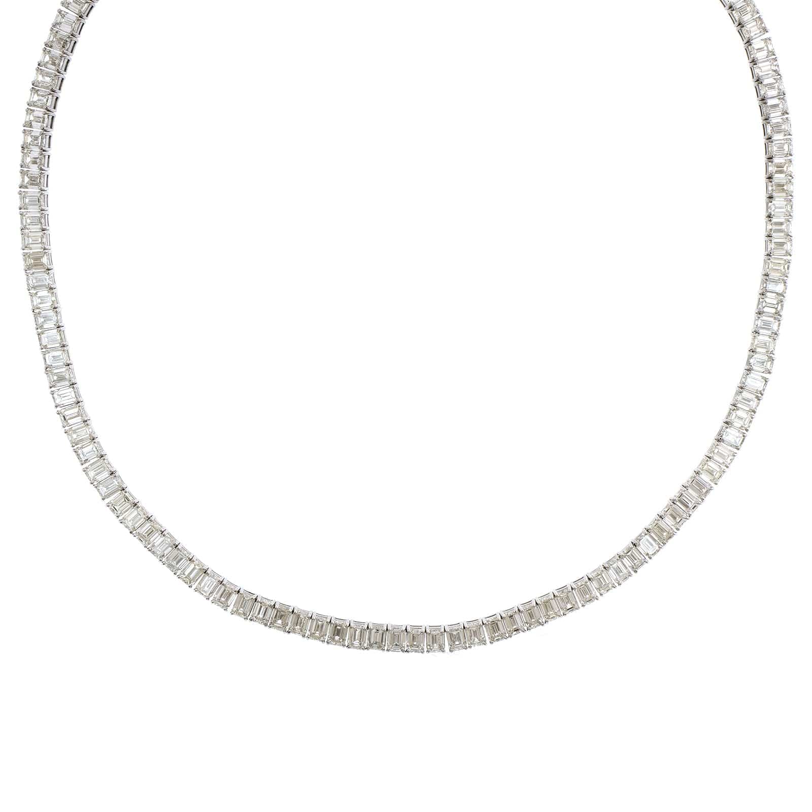 18K White Gold Diamond 4 Prong Line Necklace