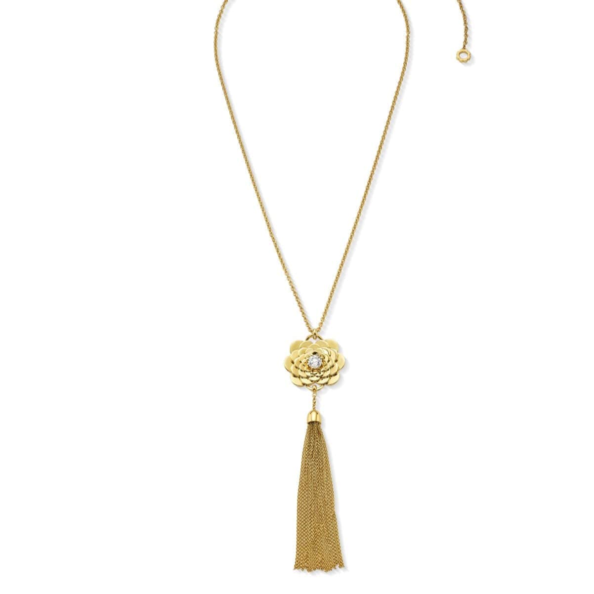 CADAR 18K Yellow Gold Flower and Tassel Diamond Necklace - Image 2