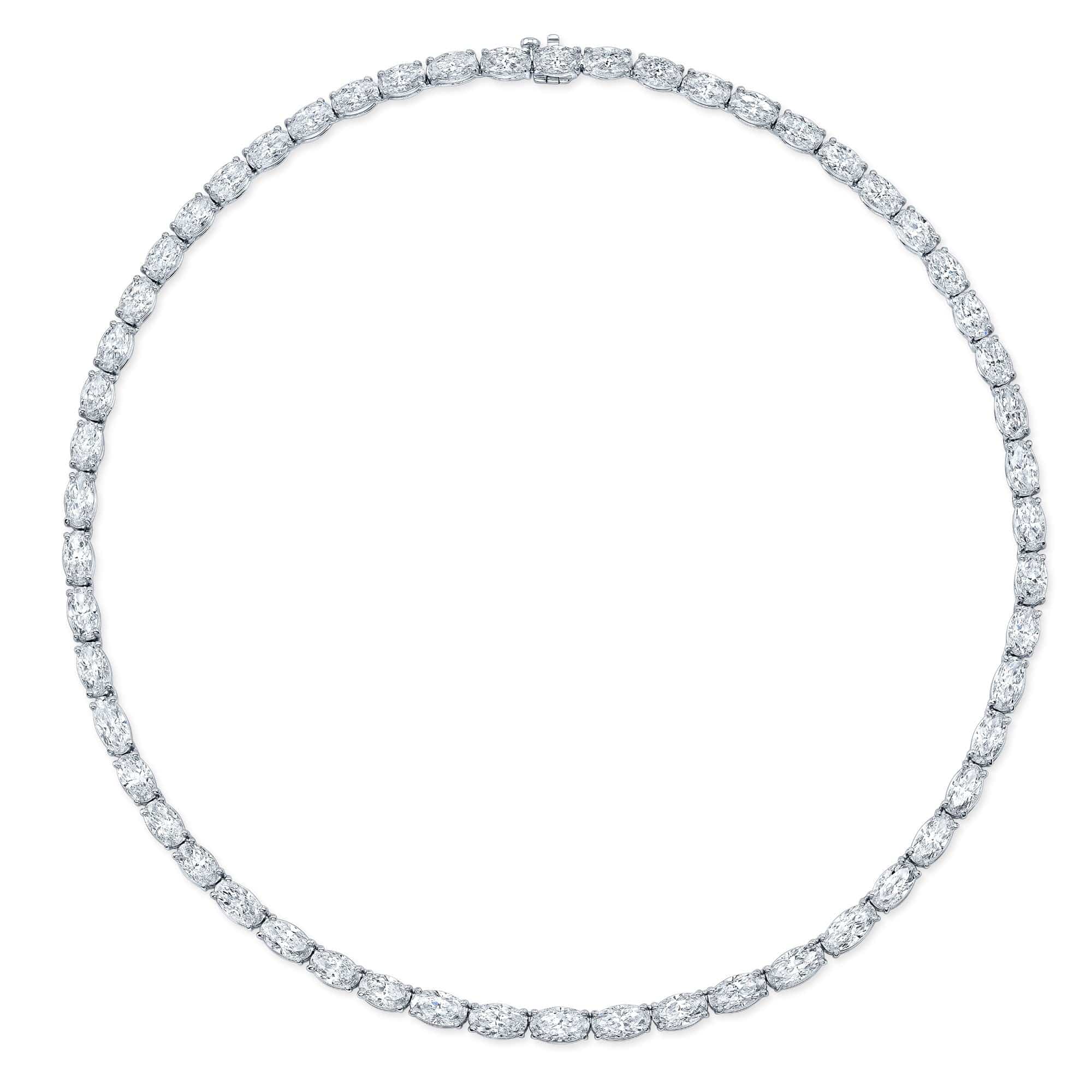 18K White Gold Oval Diamond Line Necklace