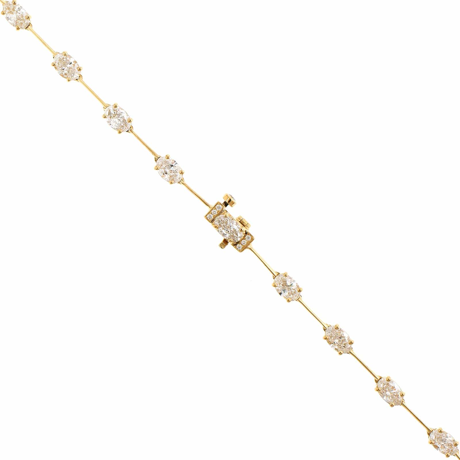 18K Yellow Gold Oval Diamond Bar Station Necklace - Image 2