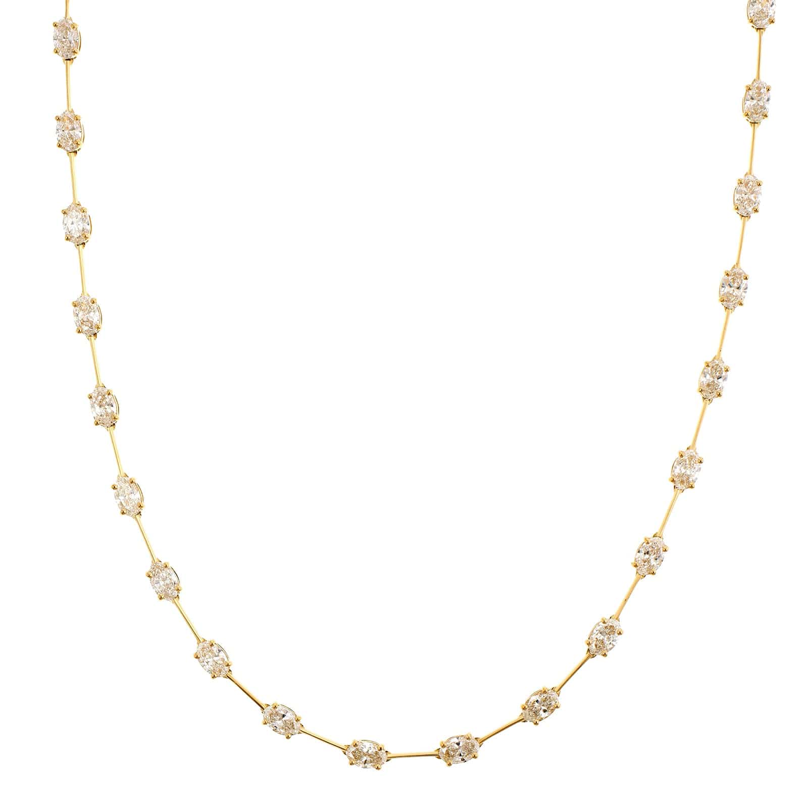 18K Yellow Gold Oval Diamond Bar Station Necklace - Image 4