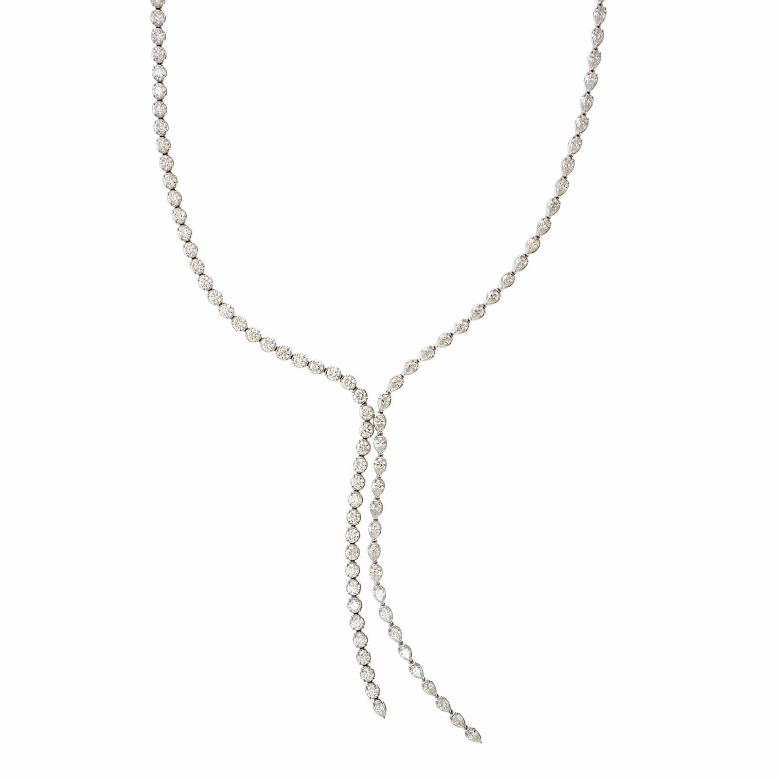 18K White Gold Diamond Lariat Style Necklace - Image 4