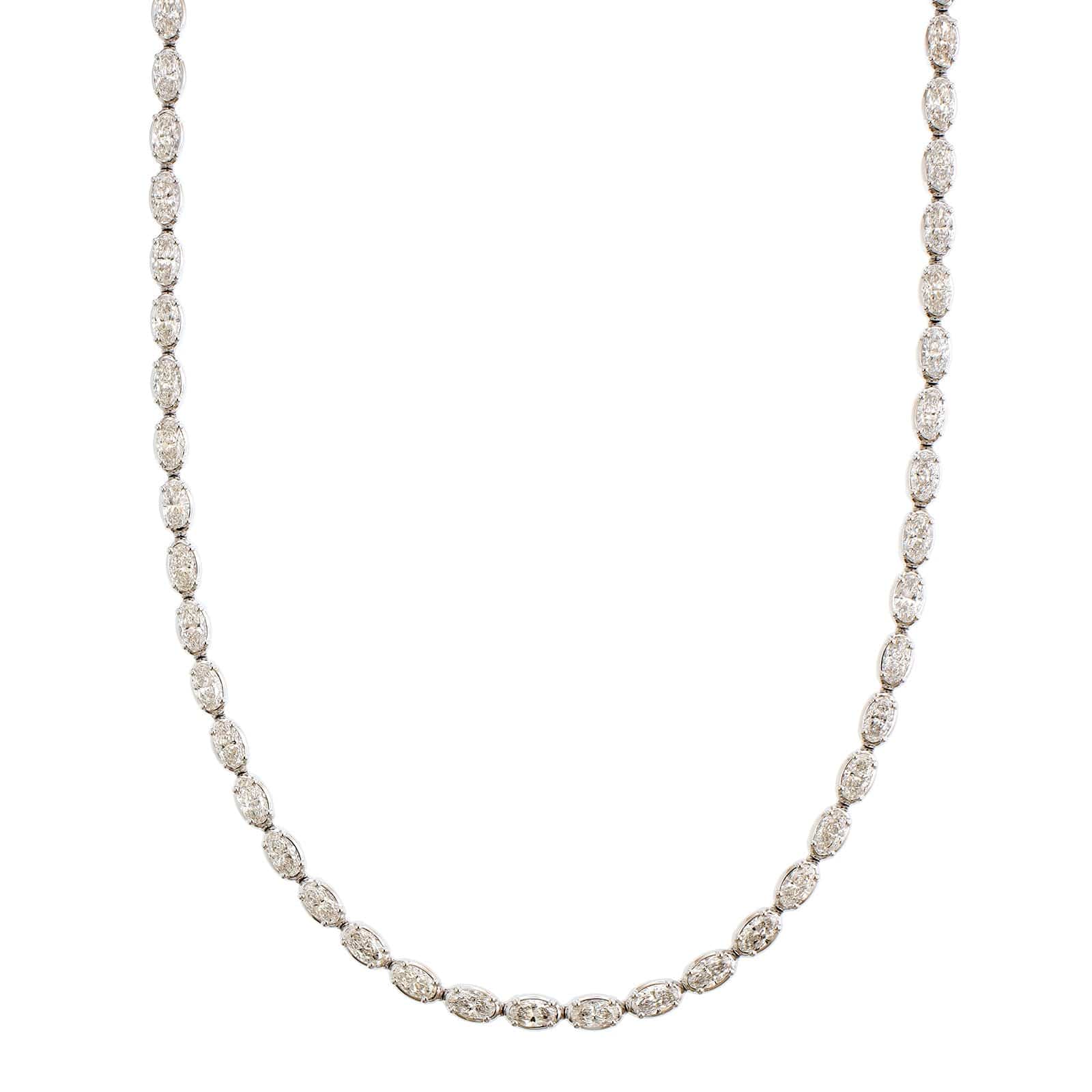 18K White Gold Oval Diamond Line Necklace - Image 4