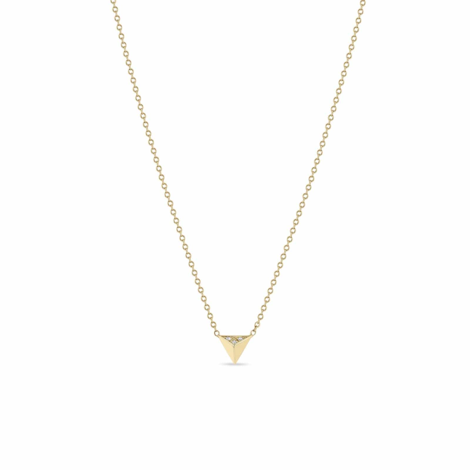 Zoe Chicco 14K Yellow Gold Small Pave Diamond Pyramid Necklace