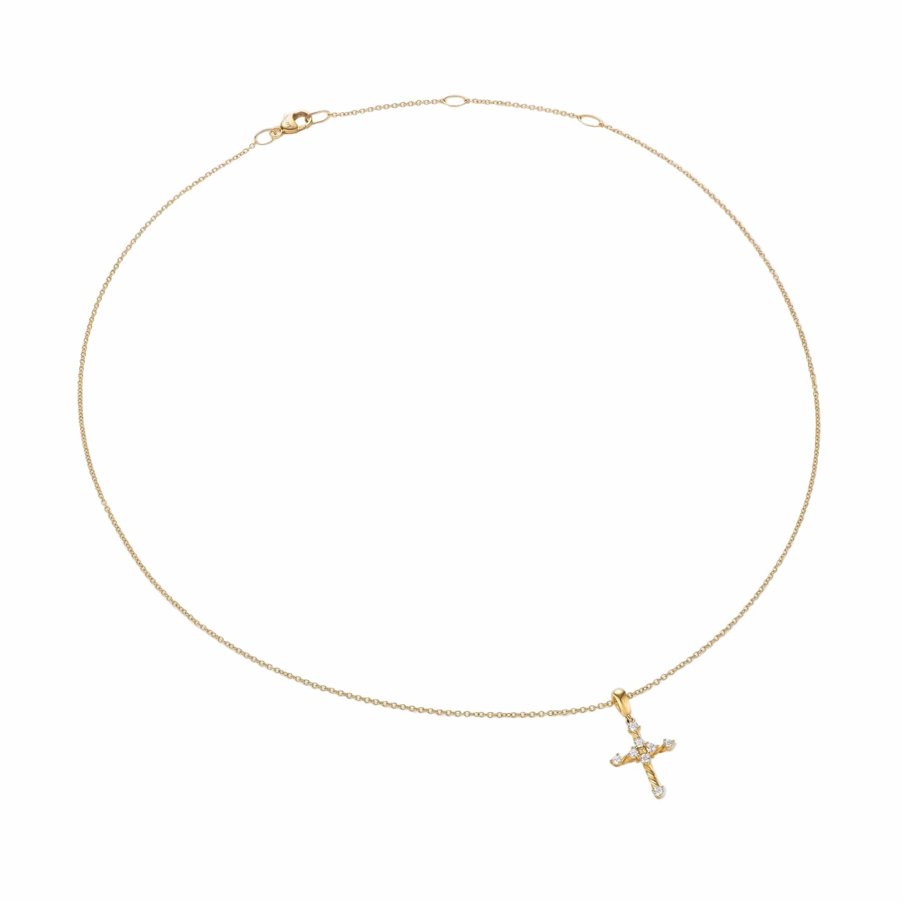 Petite Modern Renaissance® Cross Pendant Necklace 18K Yellow Gold with Diamonds, 15.9mm - Image 2