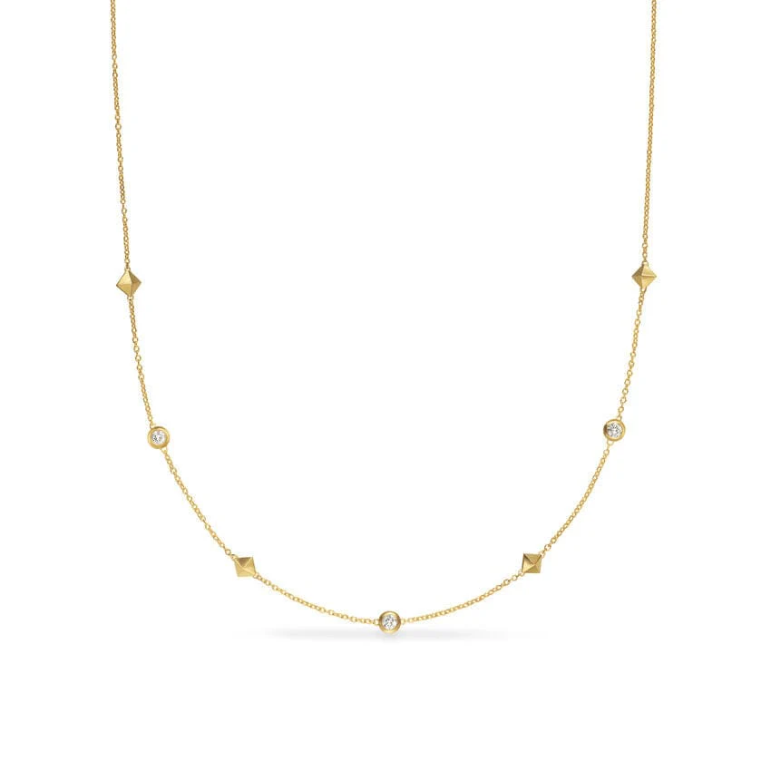 Petite Modern Renaissance Pyramid Station Necklace 18K Yellow Gold with Diamonds, 4.6mm
