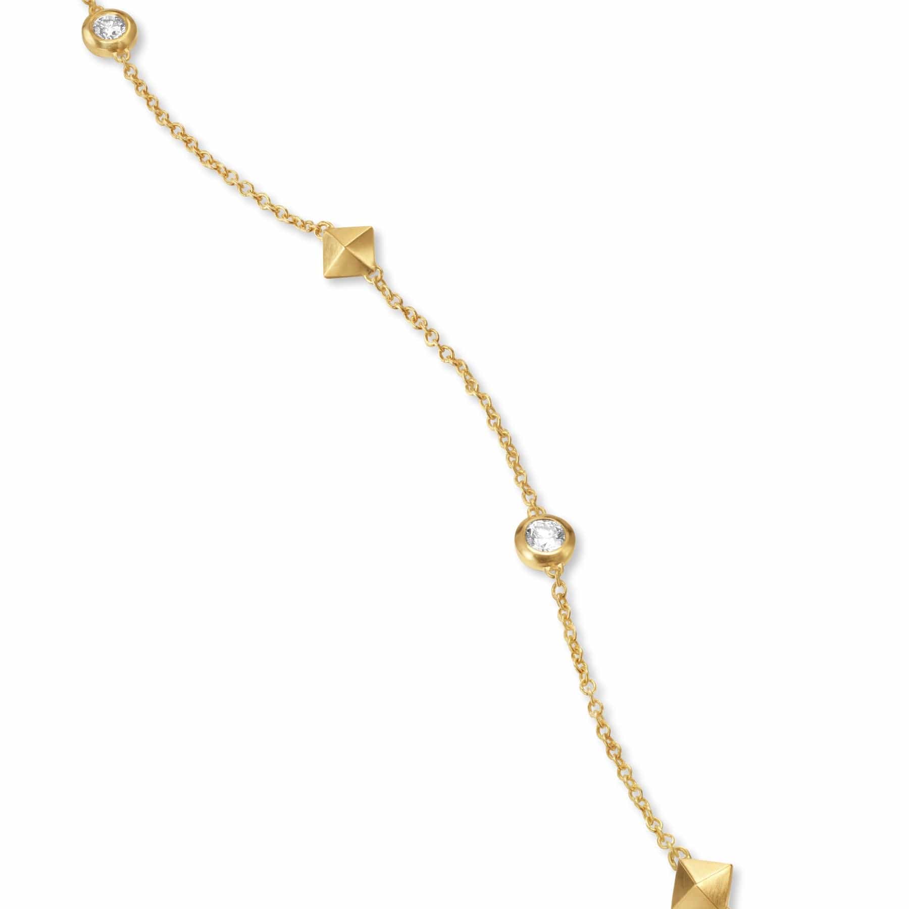 Petite Modern Renaissance Pyramid Station Necklace 18K Yellow Gold with Diamonds, 4.6mm - Image 2