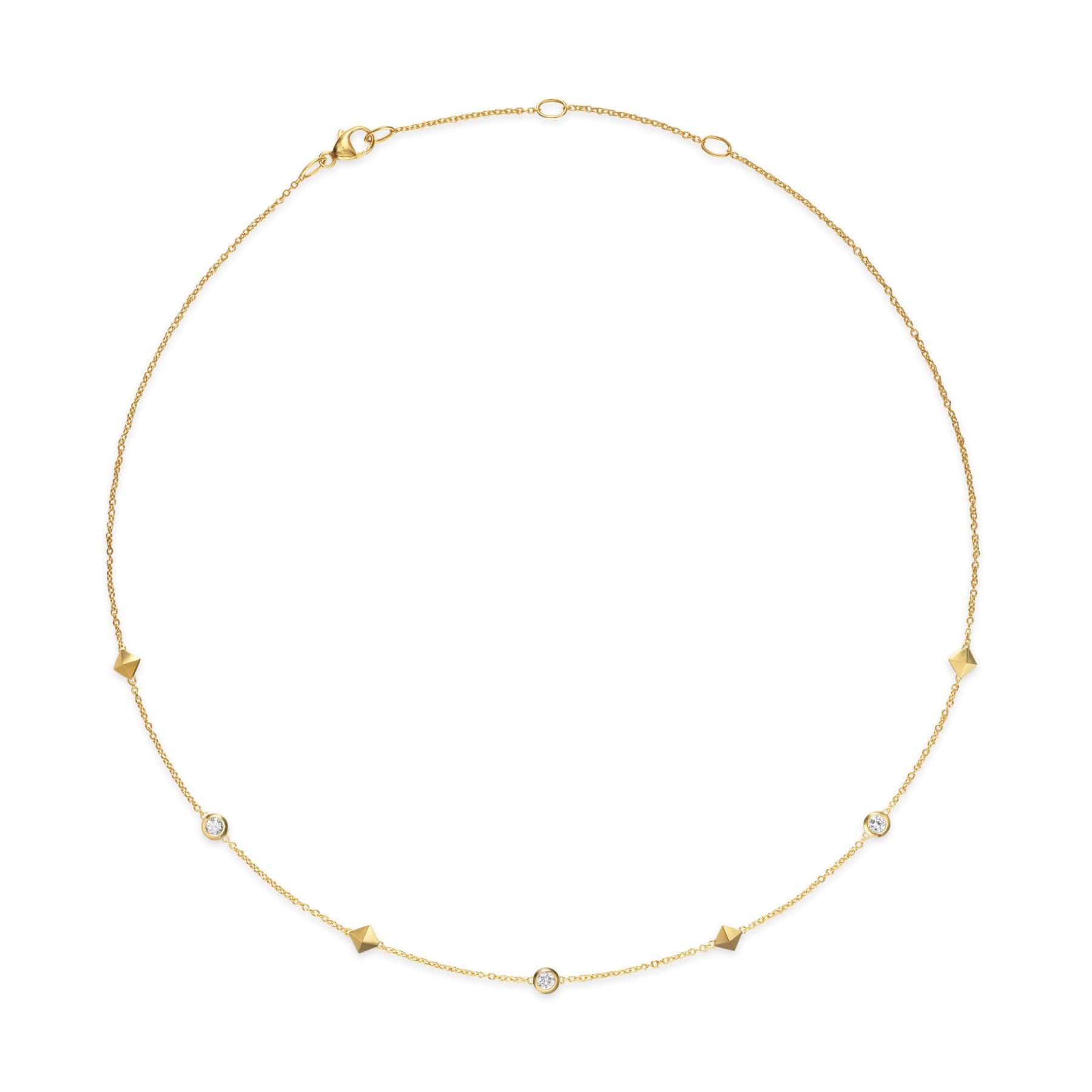 Petite Modern Renaissance Pyramid Station Necklace 18K Yellow Gold with Diamonds, 4.6mm - Image 3