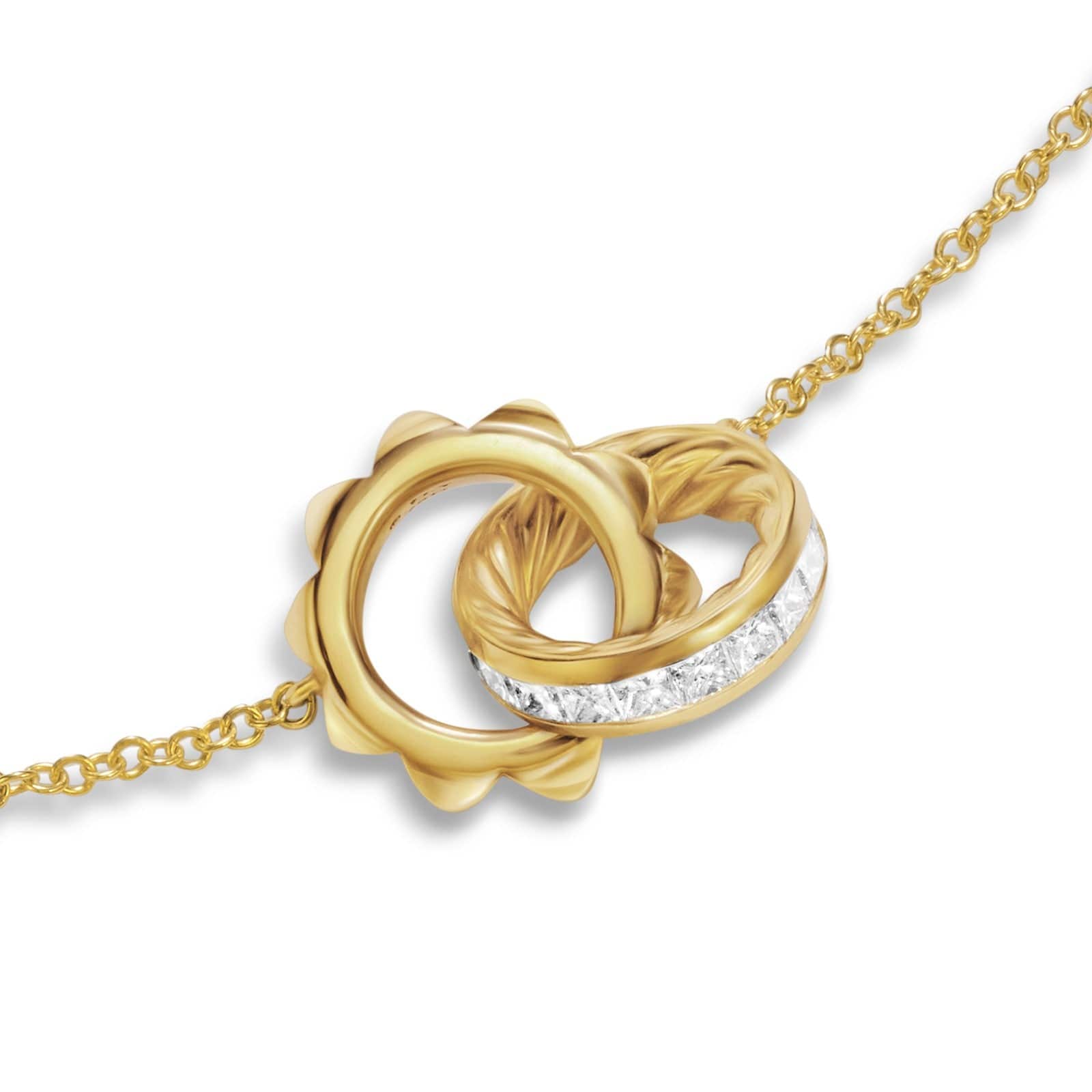 Crossover Trio Chain Necklace 18K Yellow Gold with Diamonds, 18.5mm - Image 3