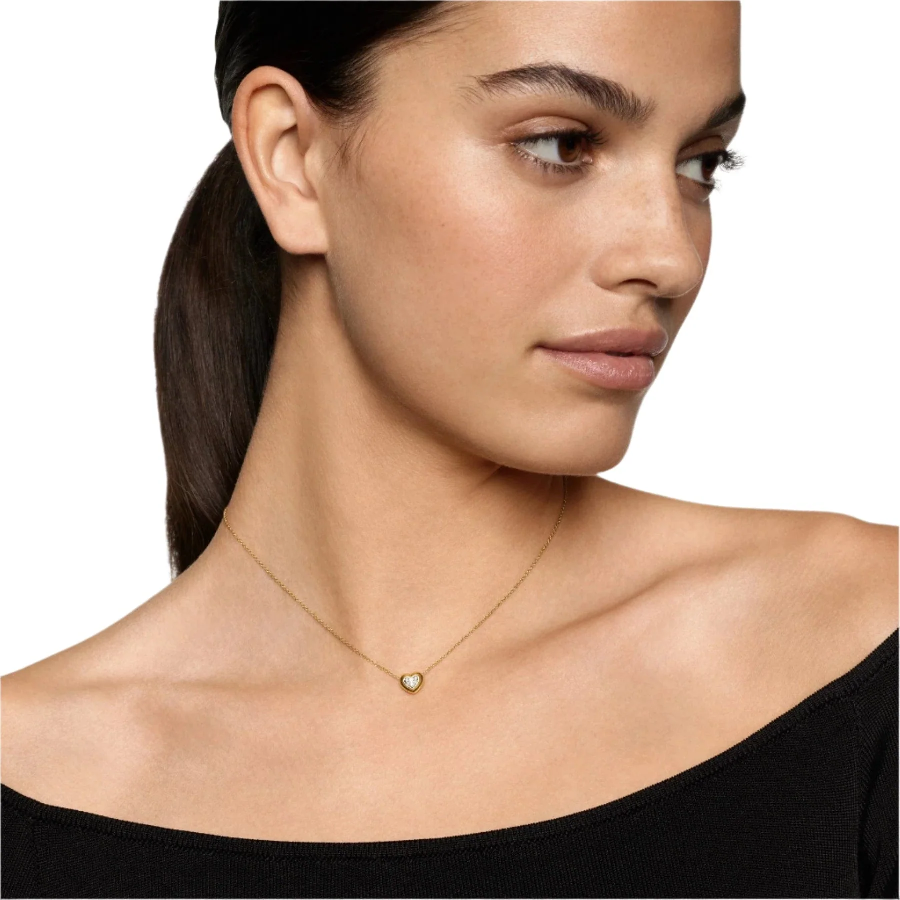 Puffy Heart Pendant Necklace 18K Yellow Gold with Diamonds, 7.8mm - Image 2