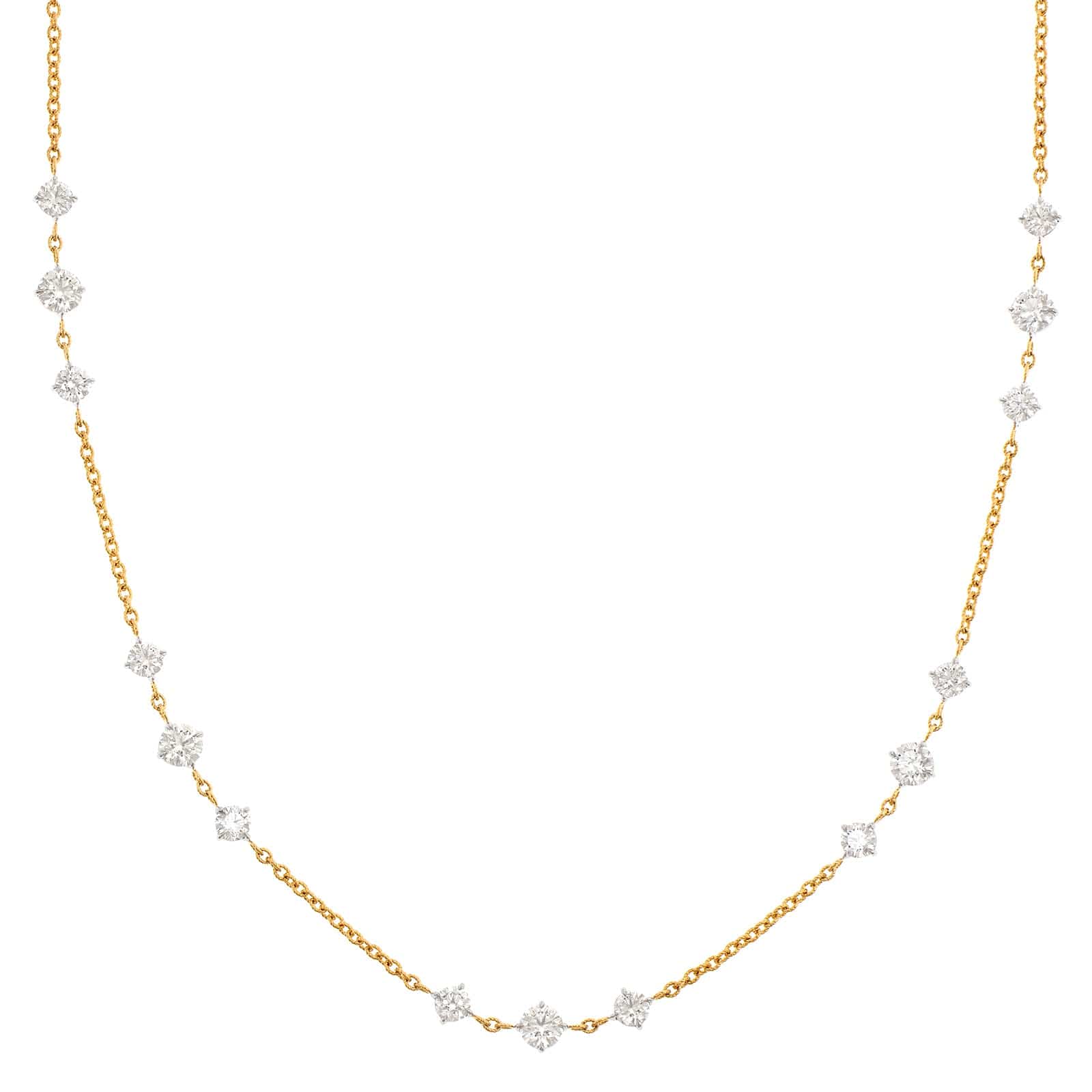 18K Yellow Gold and Platinum Diamonds By The Yard Necklace - Image 4