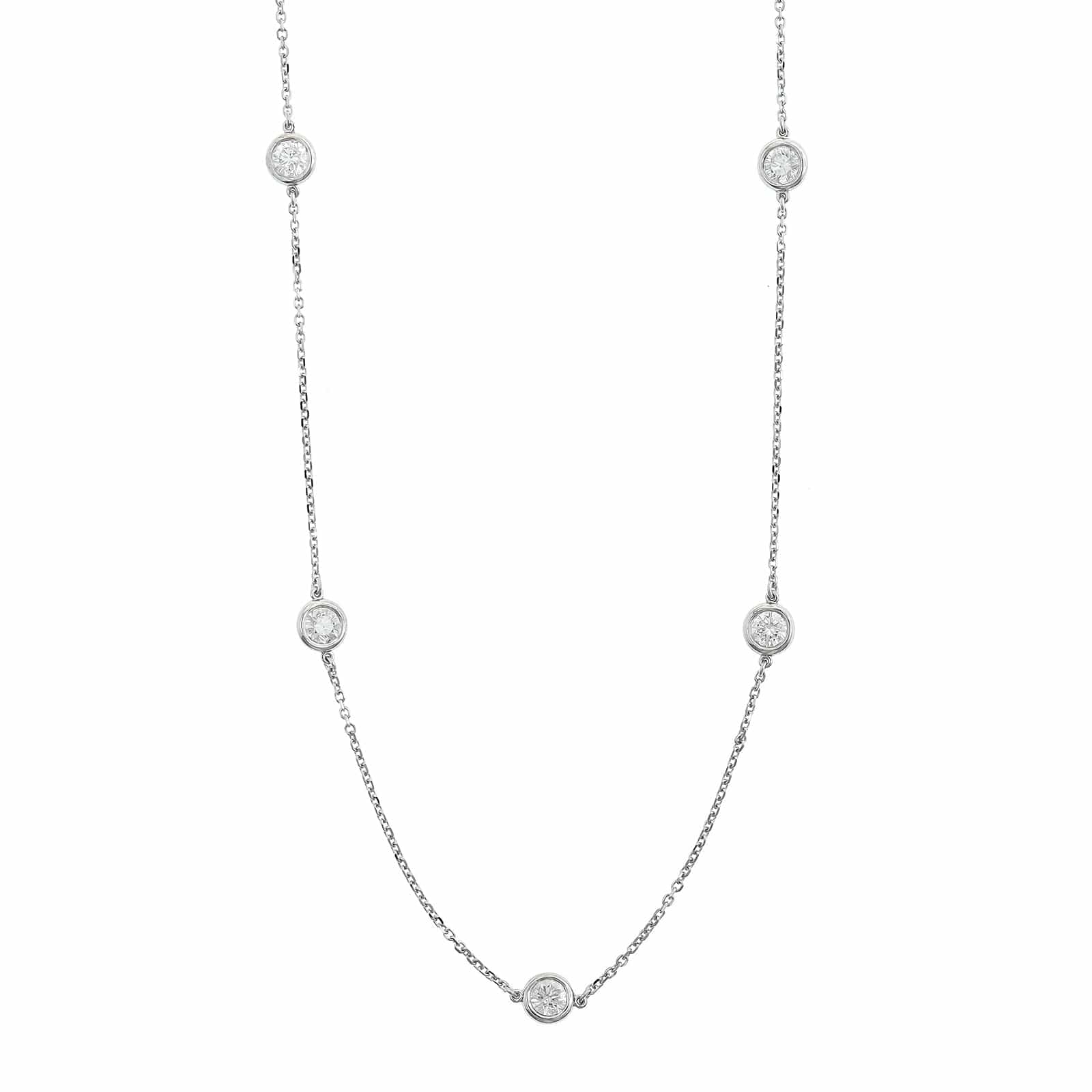 14K White Gold 5 Stone Diamond By The Yard Necklace
