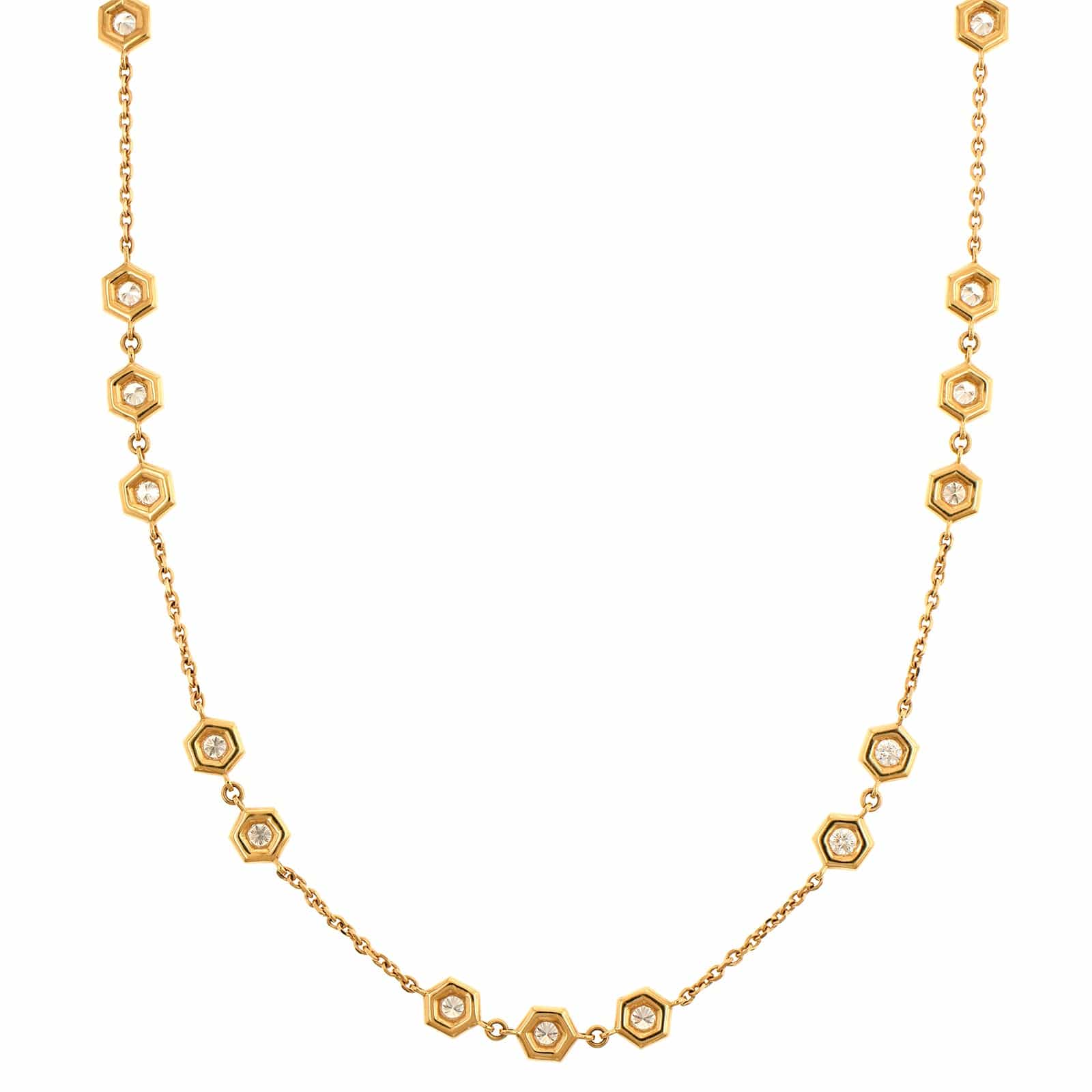 18K Yellow Gold Multi Hexagon Diamond Necklace - Image 2