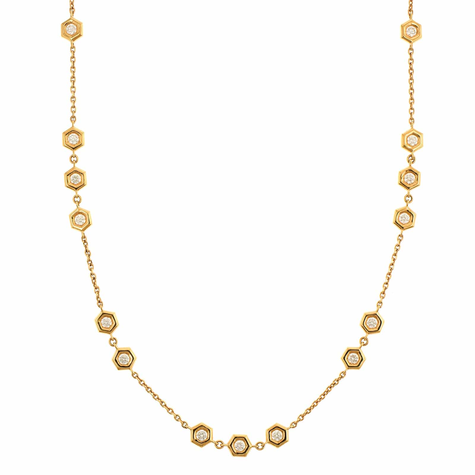 18K Yellow Gold Multi Hexagon Diamond Necklace - Image 5