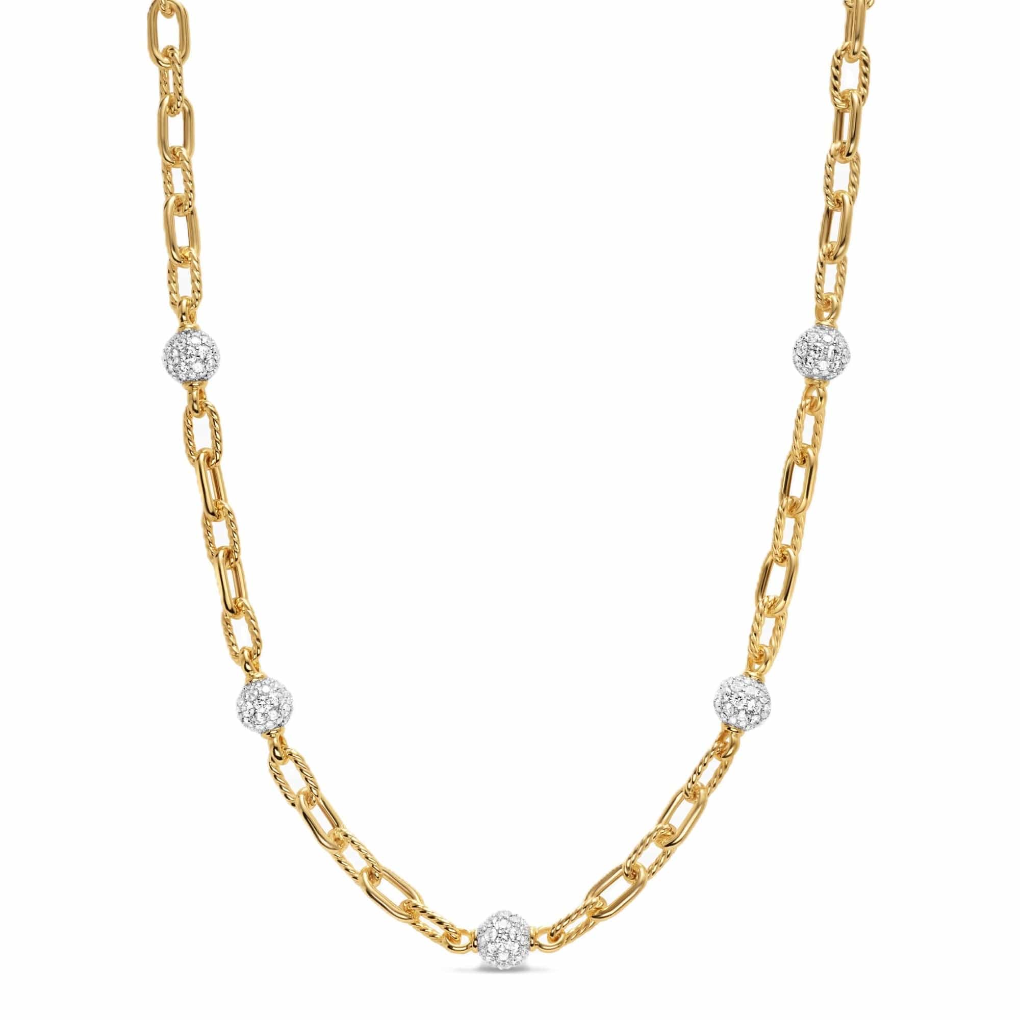 DY Madison® Pavé Bead Chain Necklace 18K Yellow Gold with Diamonds, 6mm