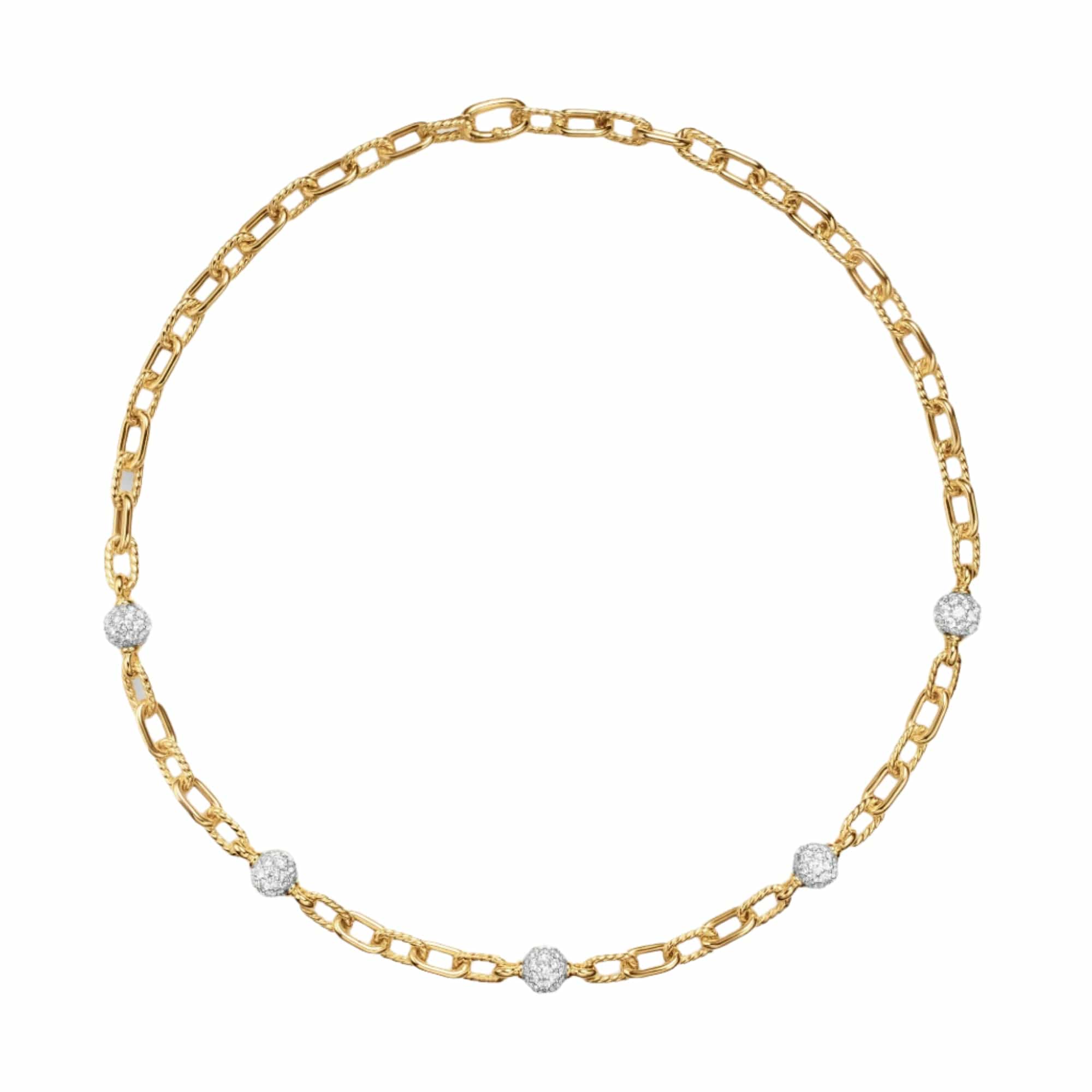 DY Madison® Pavé Bead Chain Necklace 18K Yellow Gold with Diamonds, 6mm - Image 2
