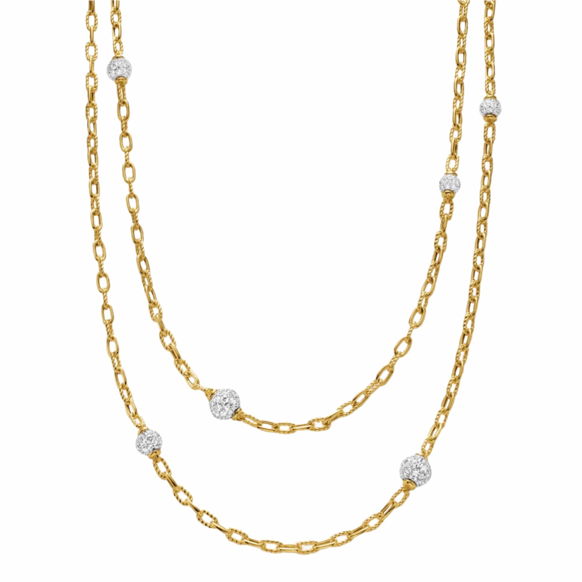 DY Madison® Pavé Bead Station Necklace 18K Yellow Gold with Diamonds, 3mm