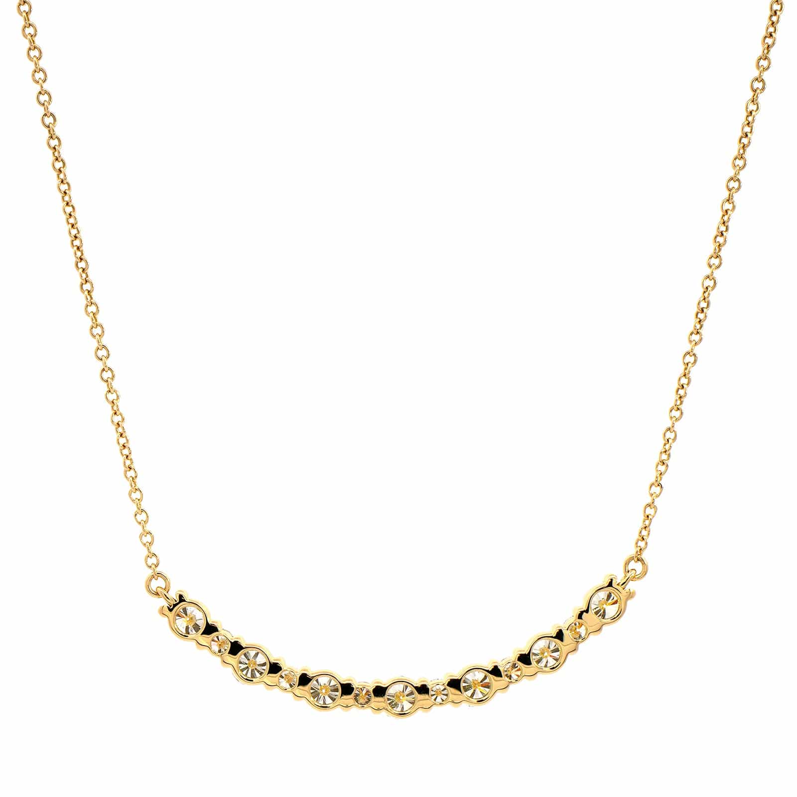 18K Yellow Gold Curve Bar Diamond Necklace - Image 2