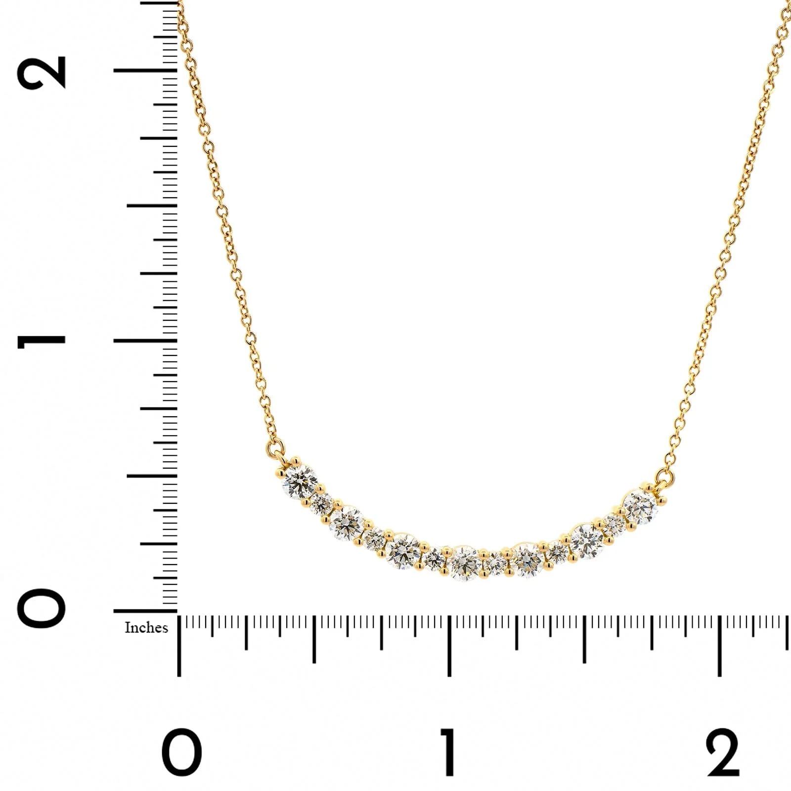 18K Yellow Gold Curve Bar Diamond Necklace - Image 3