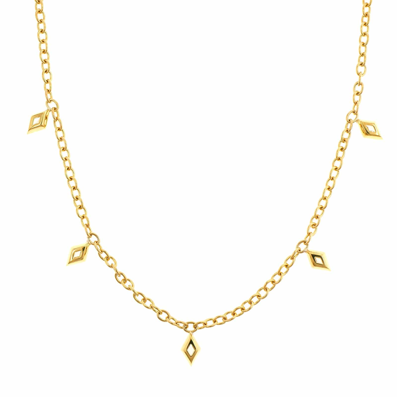 18K Yellow Gold Bezel Set Lozenge Diamond Necklace - Image 2