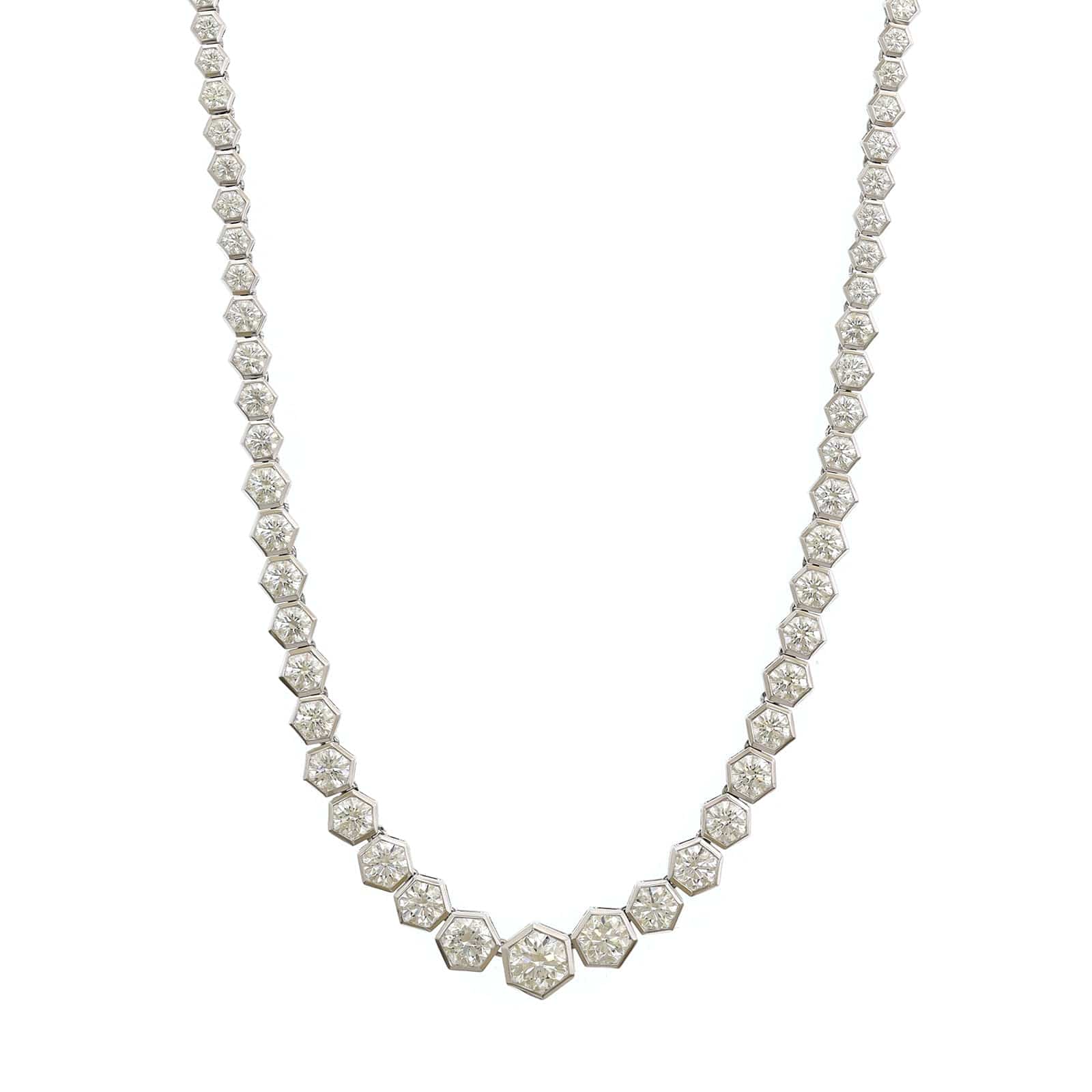 18K White Gold Hexagonal Diamond Tennis Necklace