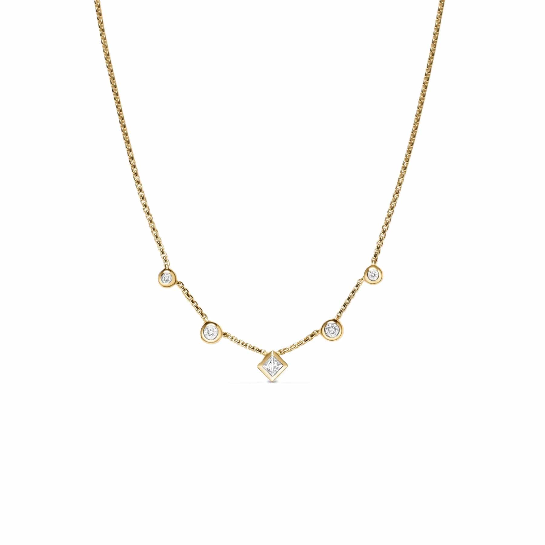 Petite Modern Renaissance® Station Chain Necklace 18K Yellow Gold with Diamonds, 3.4mm