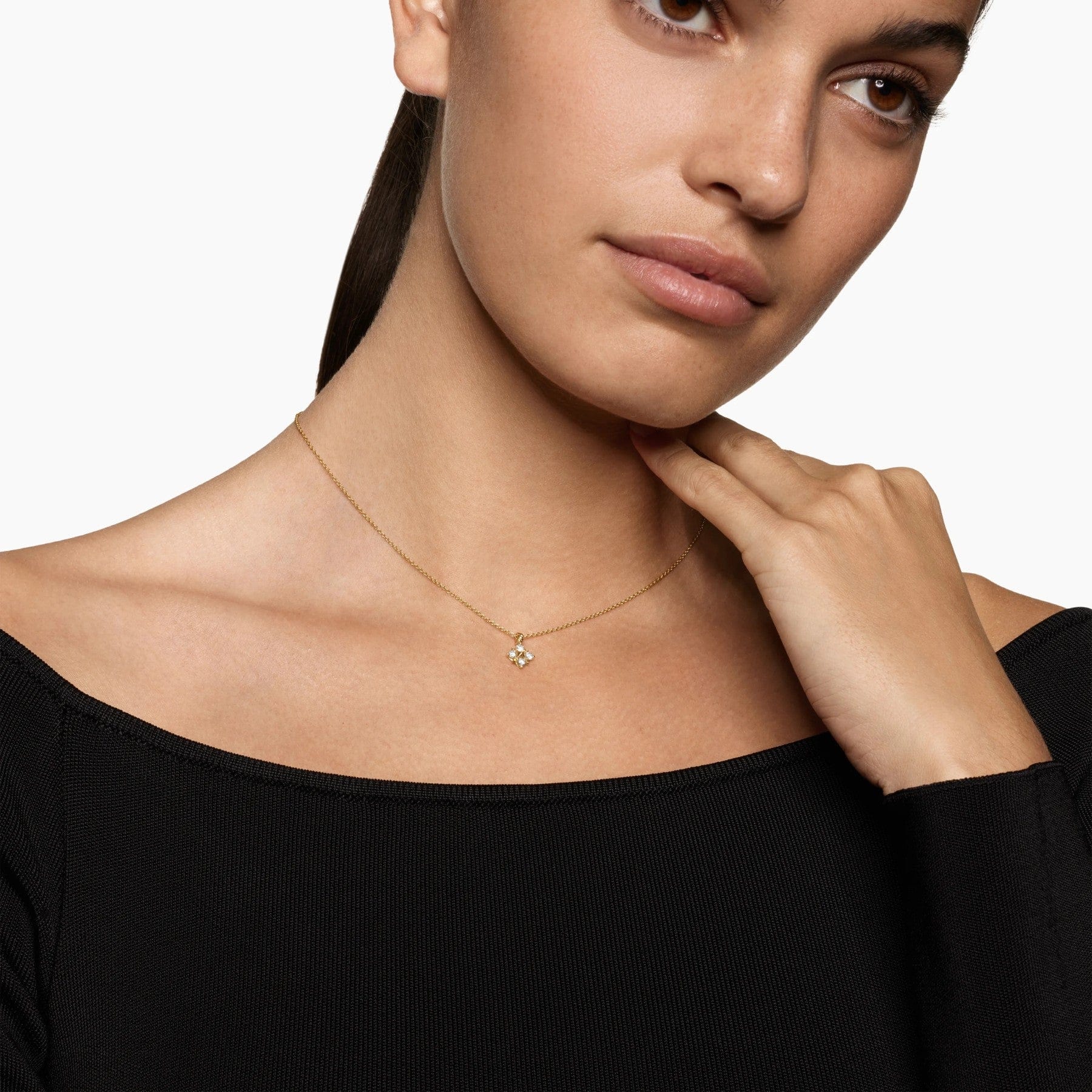 Petite Modern Renaissance® Pyramid Pendant Necklace 18K Yellow Gold with Diamonds, 10.9mm - Image 3