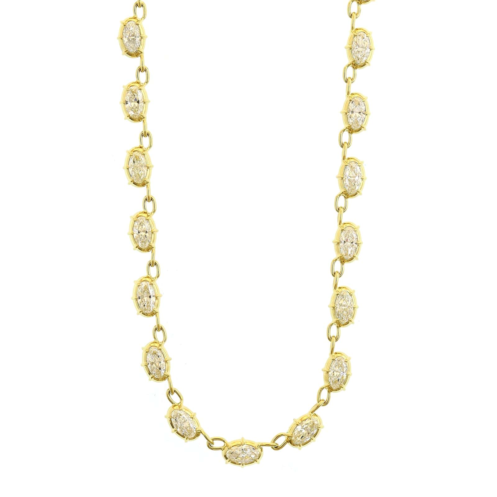18K Yellow Gold Moval Diamond Tennis Necklace