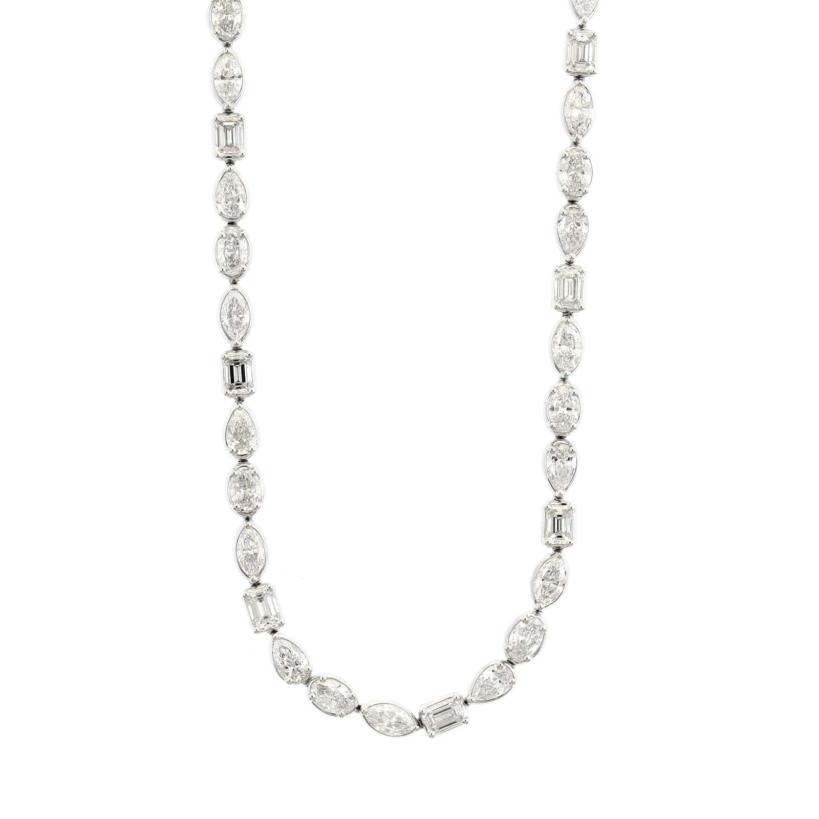 18K White Gold Multi Shaped Diamond Tennis Necklace - Image 5