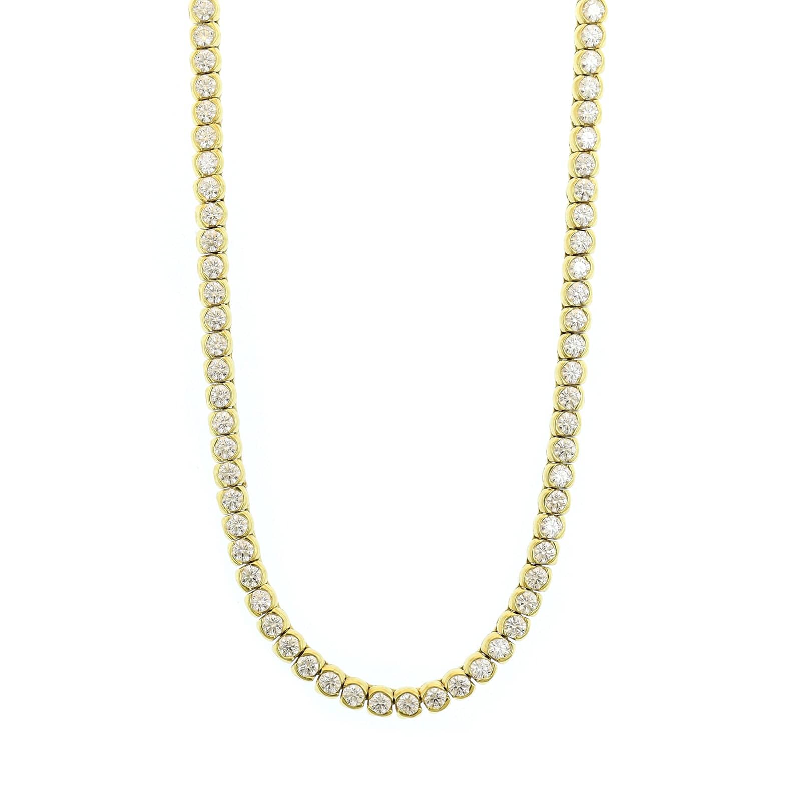 18K Yellow Gold Half Bezel Set Diamond Tennis Necklace - Image 5