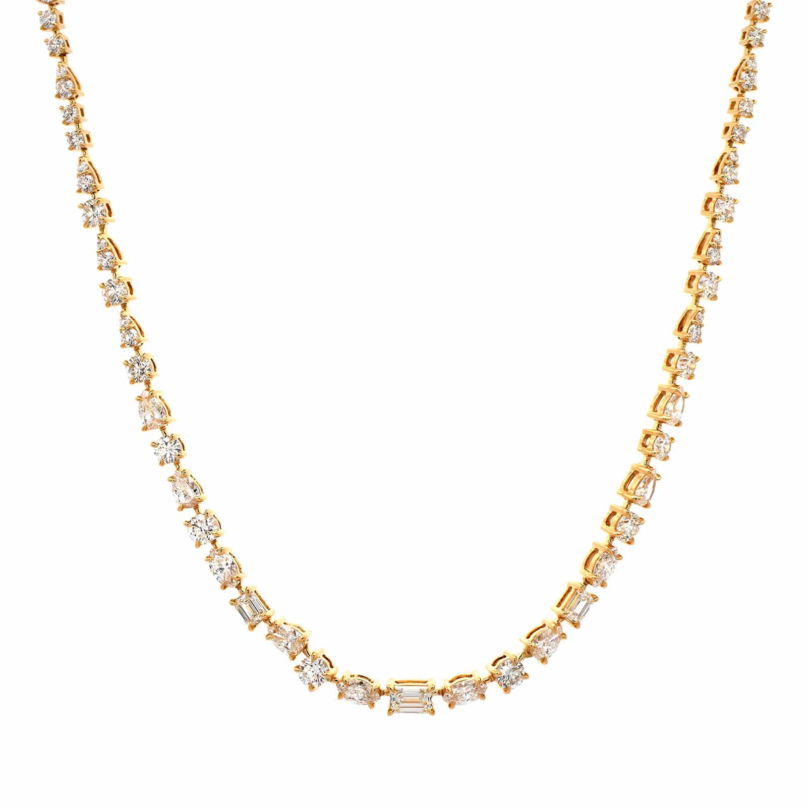 18K Yellow Gold Multi Shaped Diamond Tennis Necklace - Image 4