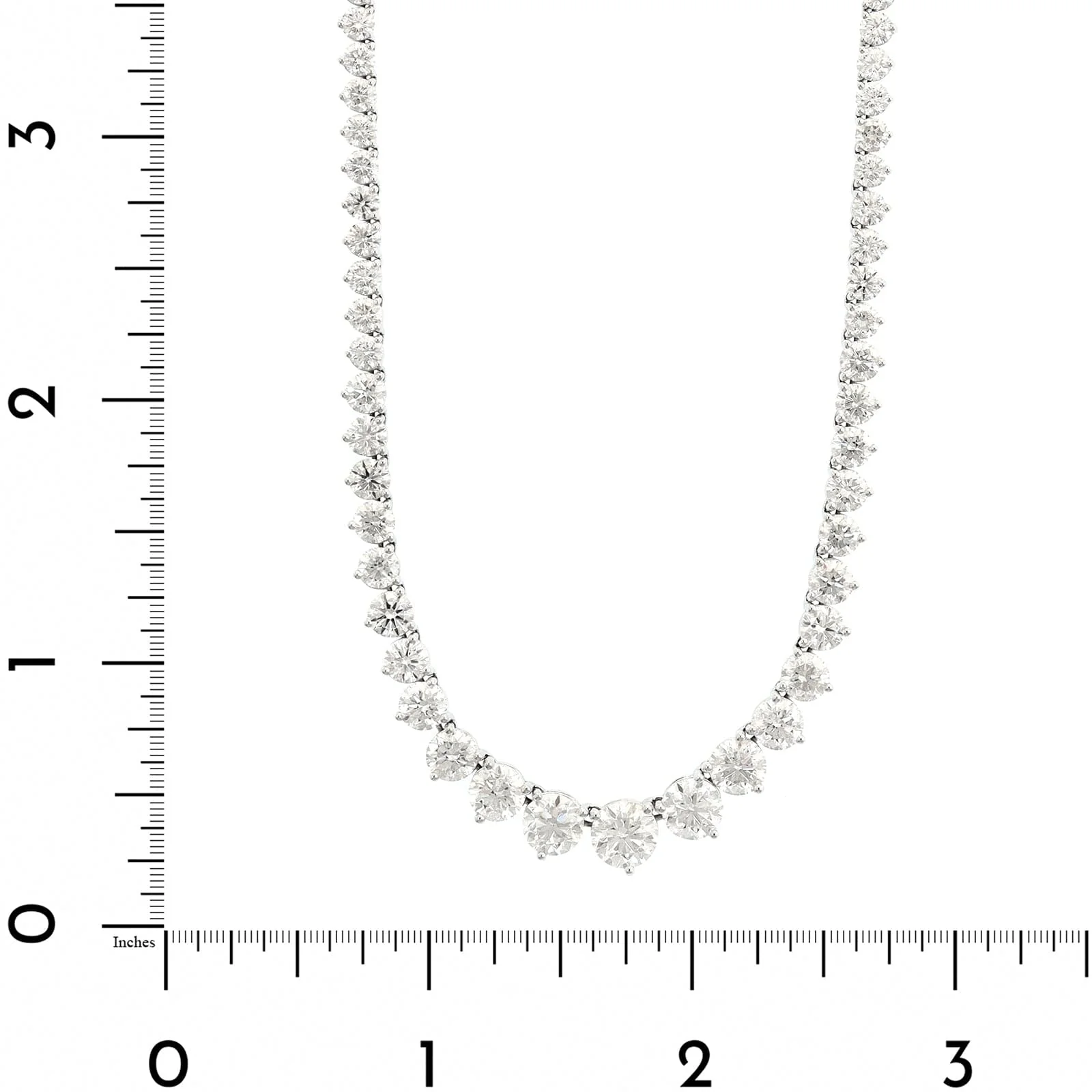 18K White Gold 3 Prong Graduated Round Diamond Tennis Necklace - Image 4