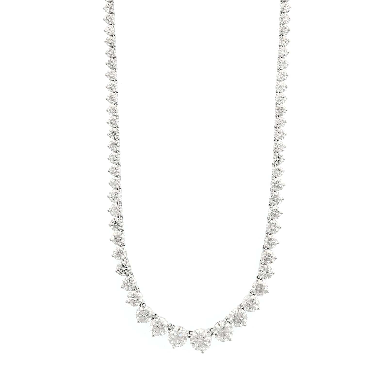 18K White Gold 3 Prong Graduated Round Diamond Tennis Necklace - Image 5