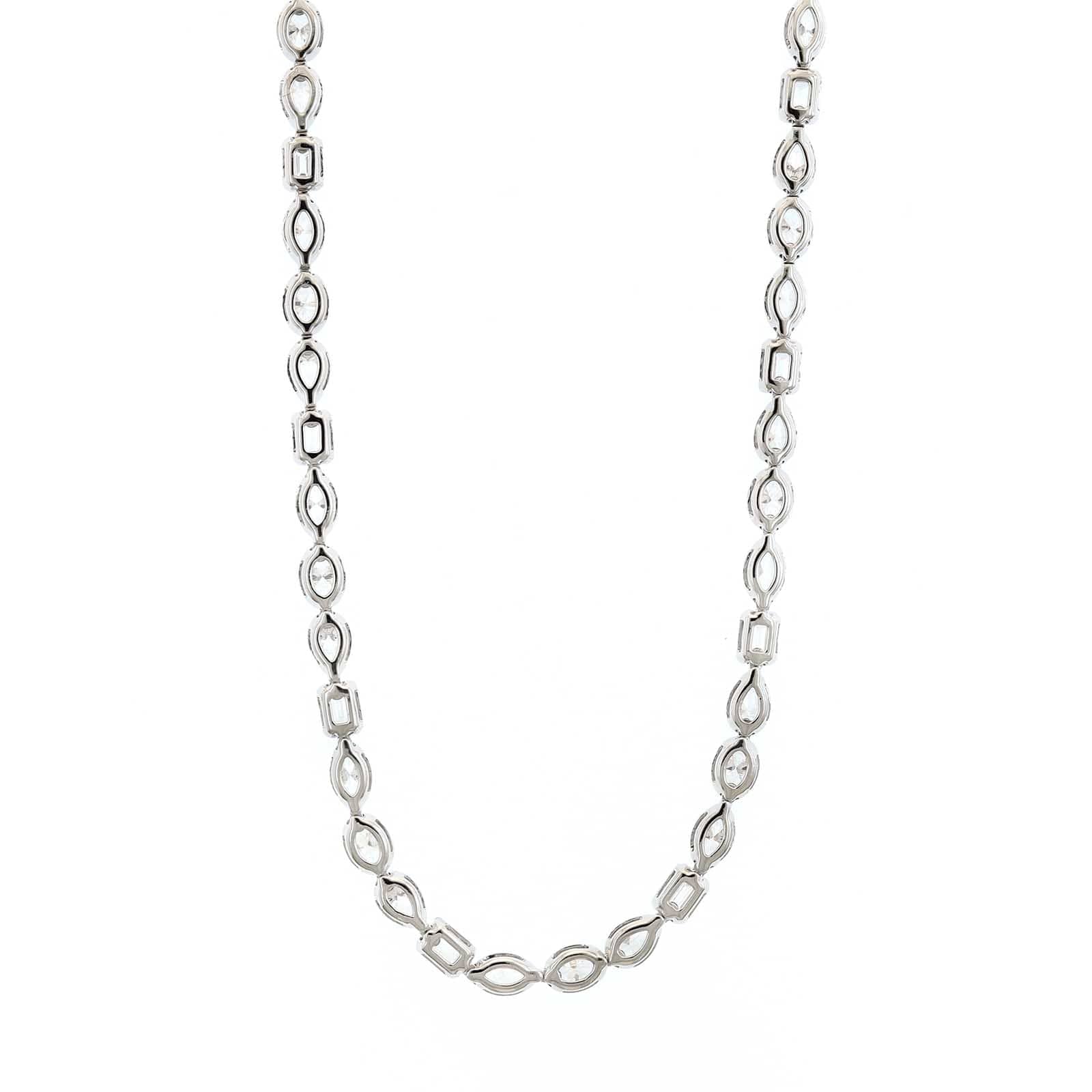 18K White Gold Multi Shaped Diamond Tennis Necklace - Image 2
