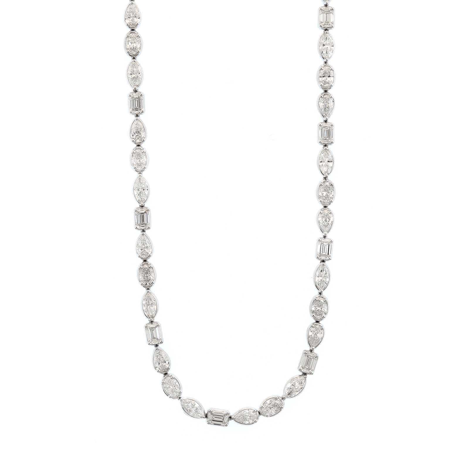 18K White Gold Multi Shaped Diamond Tennis Necklace - Image 5