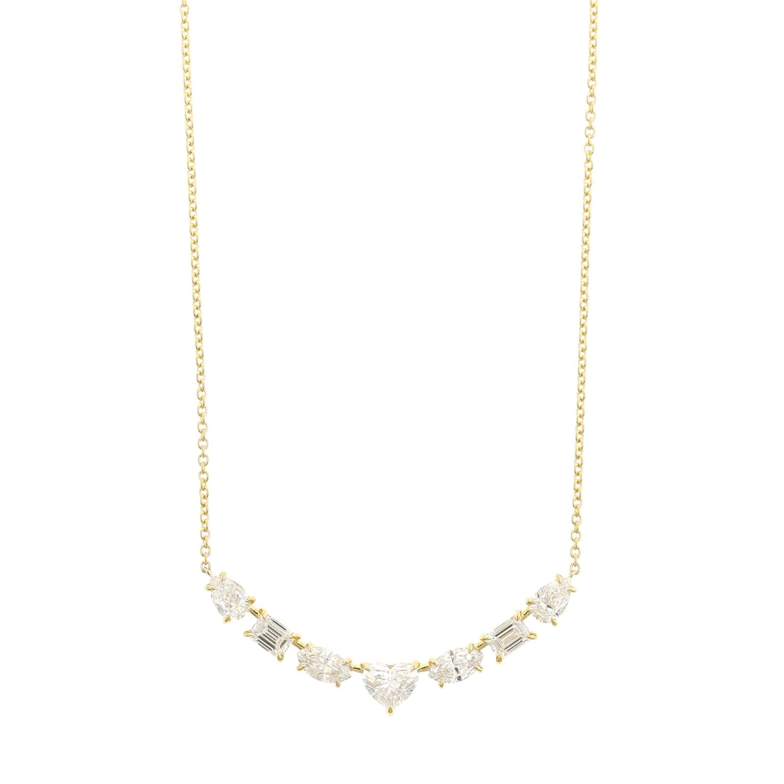 18K Yellow Gold Multi Shaped Diamond Curved Bar Necklace - Image 5