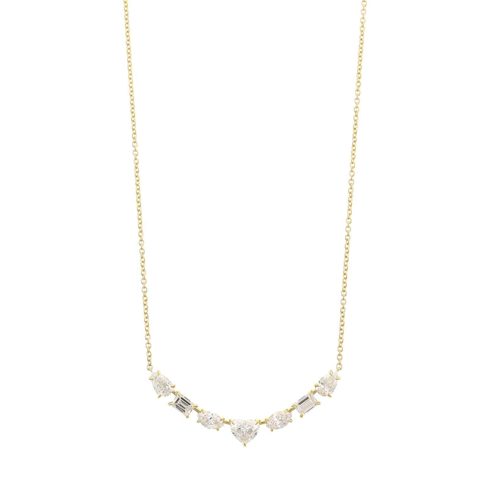 18K Yellow Gold Multi Shaped Diamond Curved Bar Necklace