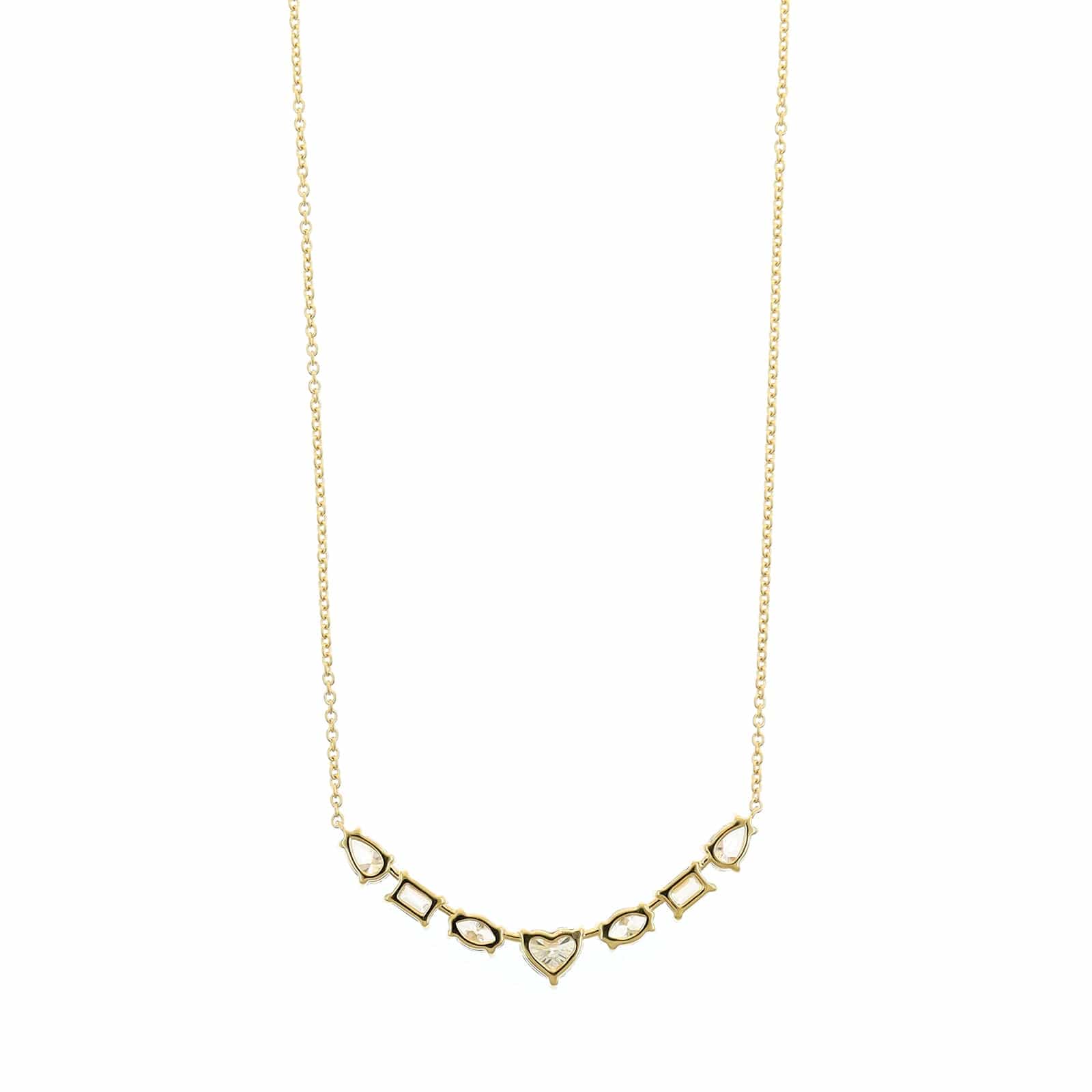 18K Yellow Gold Multi Shaped Diamond Curved Bar Necklace - Image 2