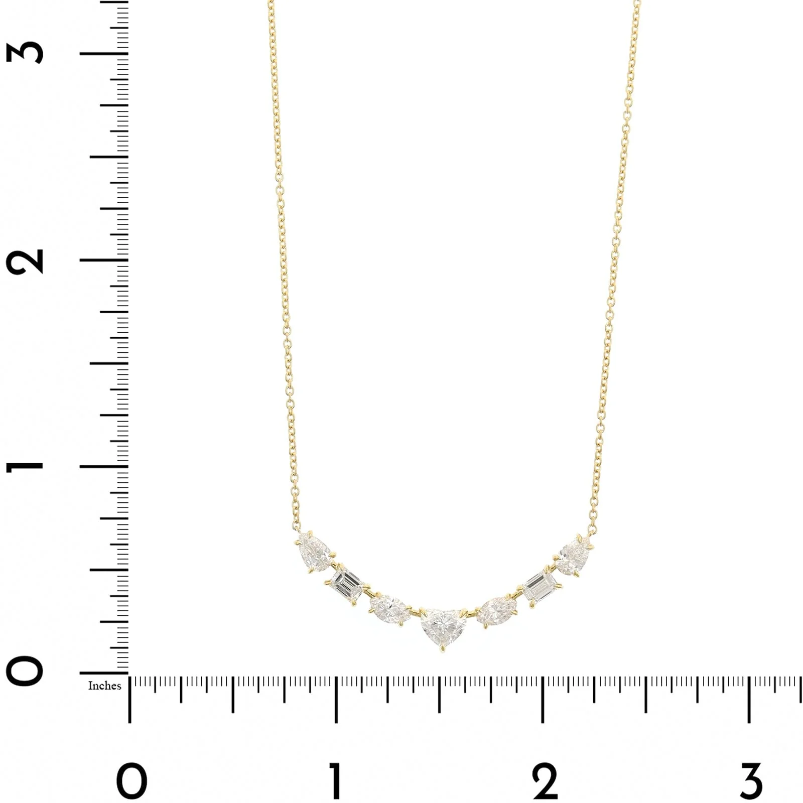 18K Yellow Gold Multi Shaped Diamond Curved Bar Necklace - Image 4