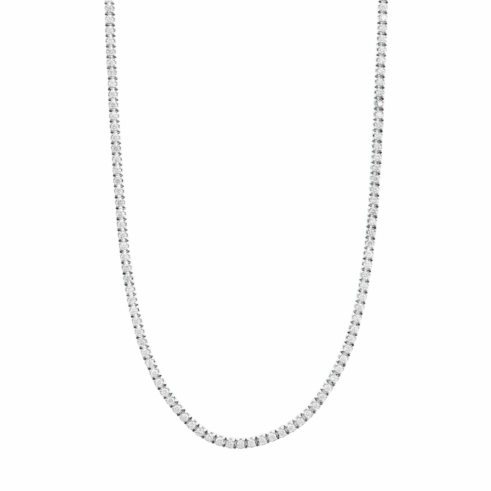 18K White Gold Four Prong Diamond Tennis Necklace