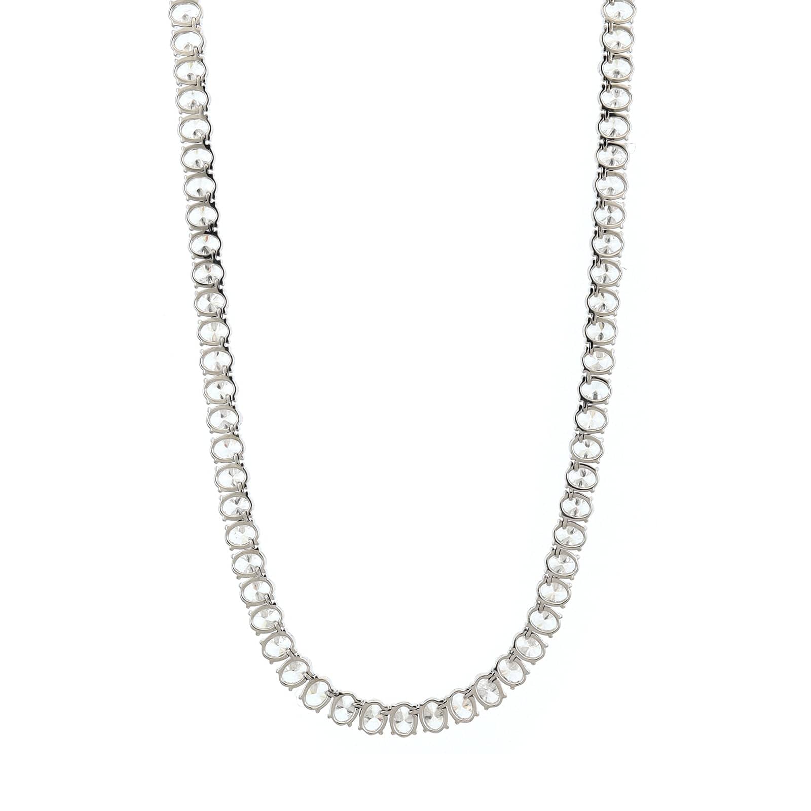 18K White Gold 4 Prong Oval Diamond Tennis Necklace - Image 2