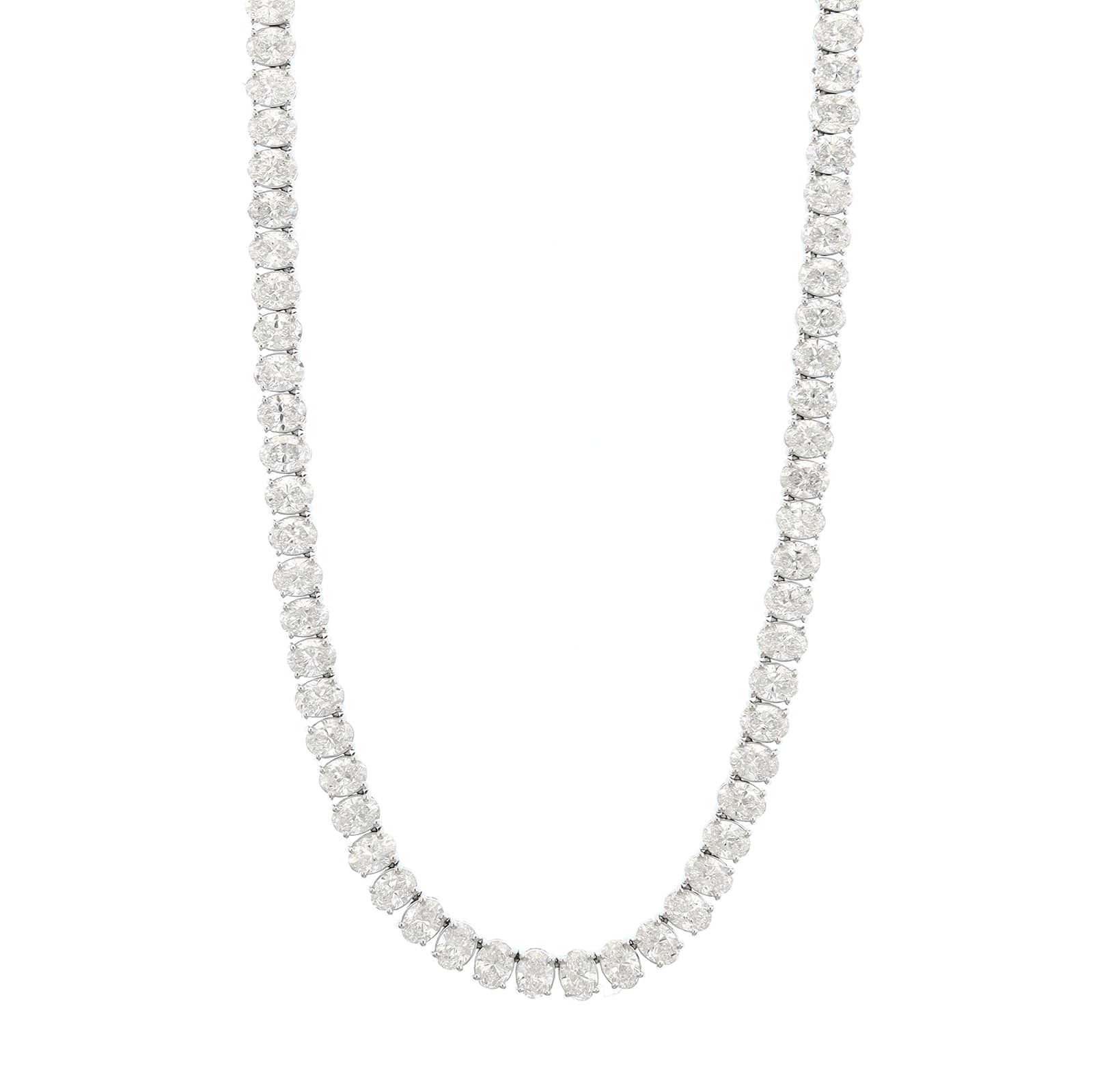 18K White Gold 4 Prong Oval Diamond Tennis Necklace - Image 5