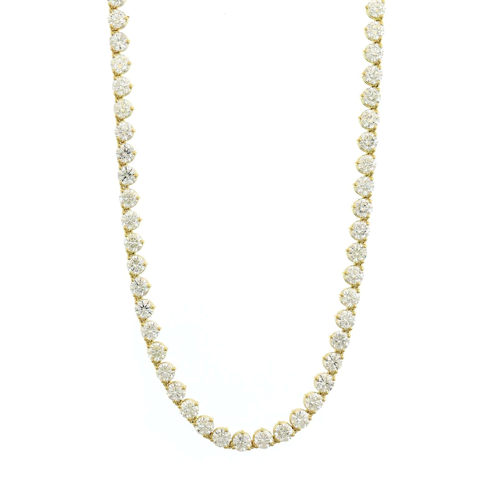 14K Yellow Gold Three Prong Round Diamond Riviera Necklace