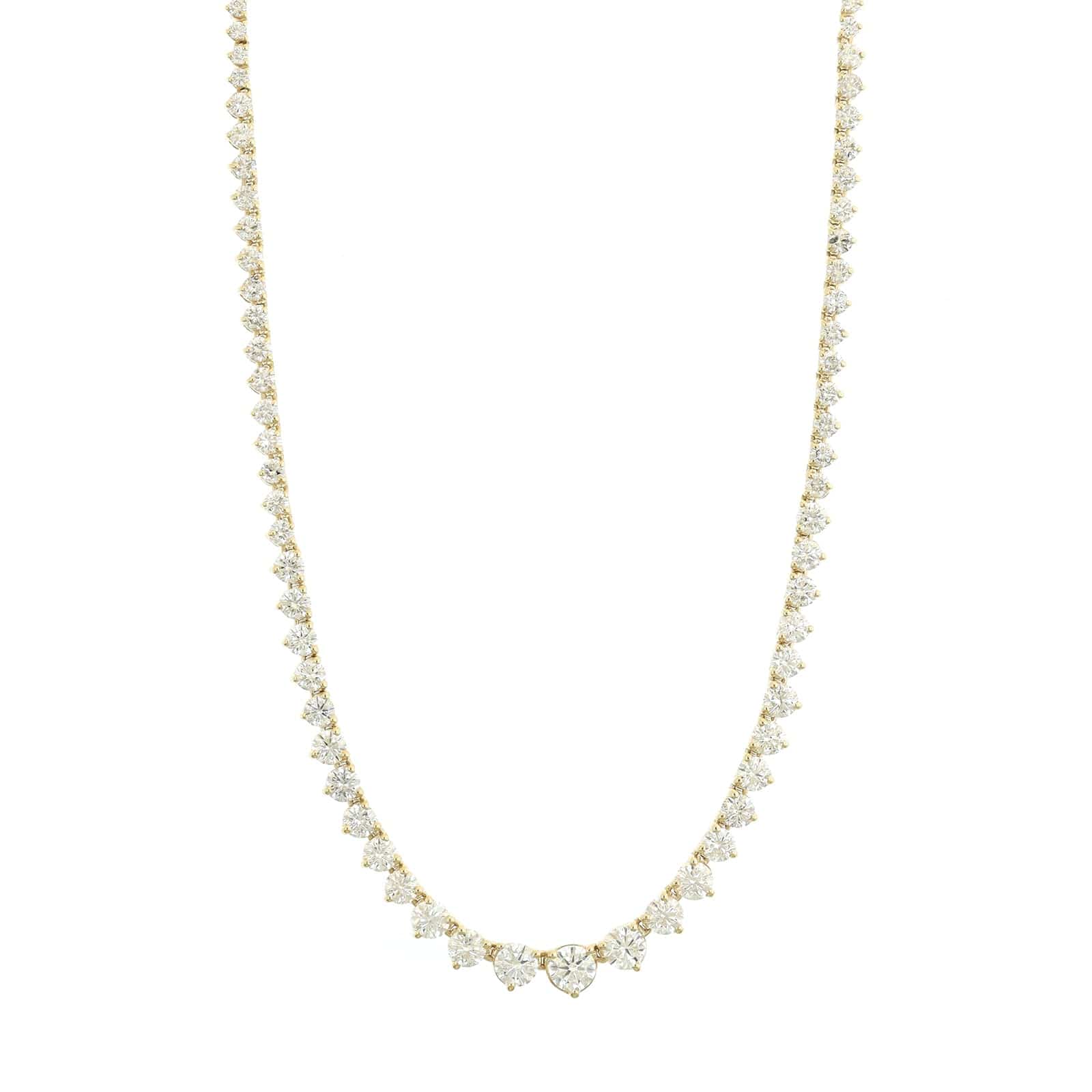 14K Yellow Gold Three Prong Graduated Diamond Tennis Necklace
