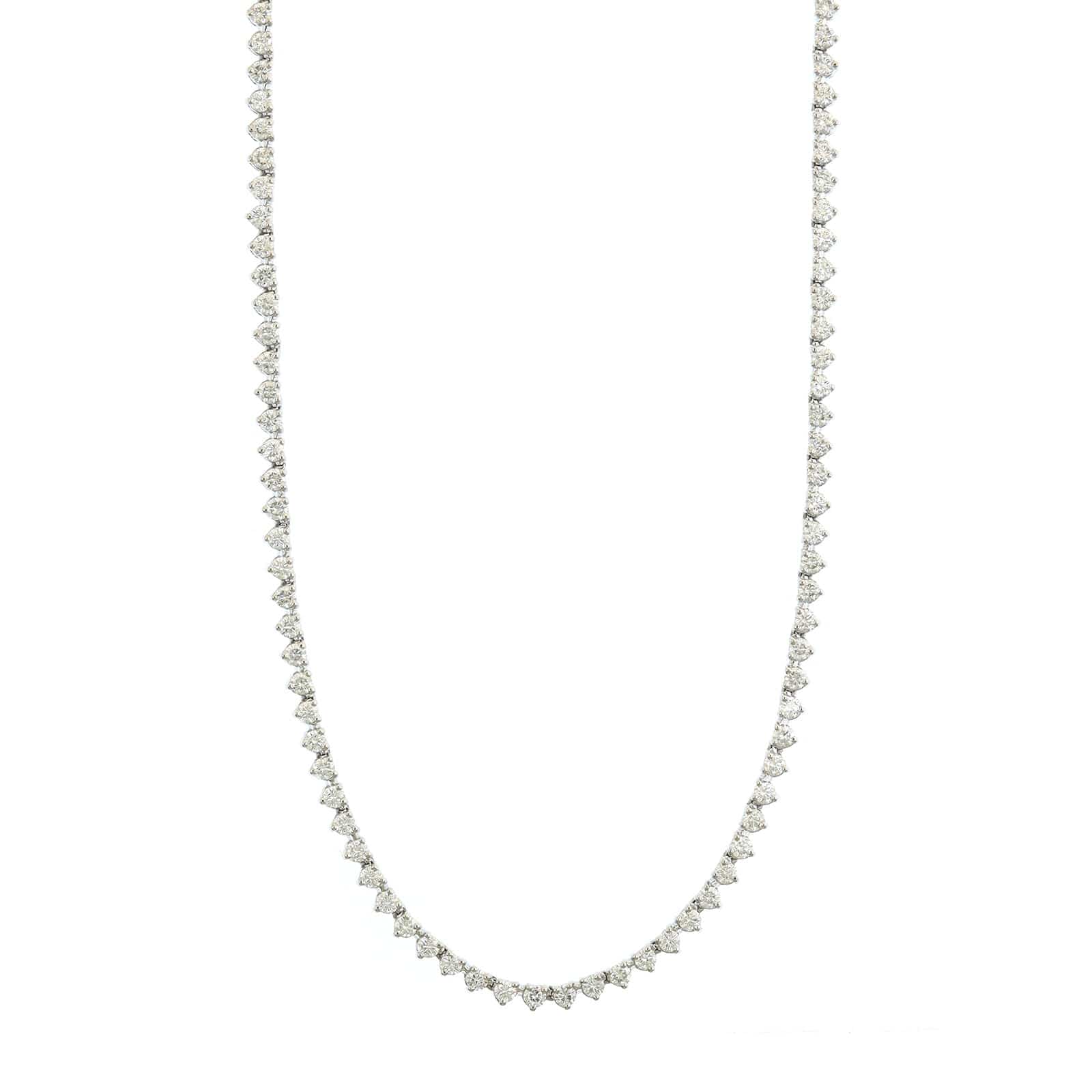 14K White Gold Three Prong Diamond Riviera Necklace