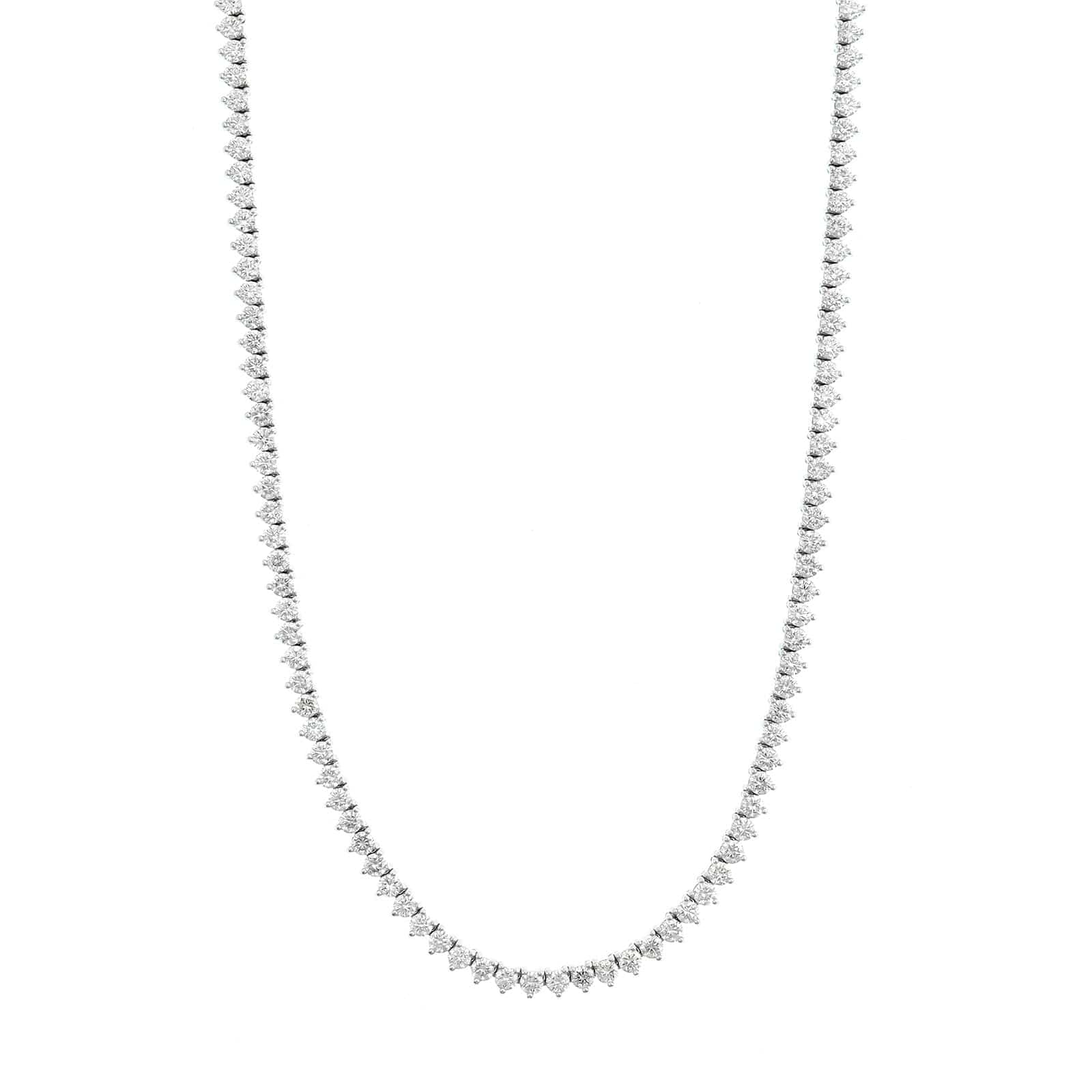 14K White Gold Three Prong Diamond Tennis Necklace