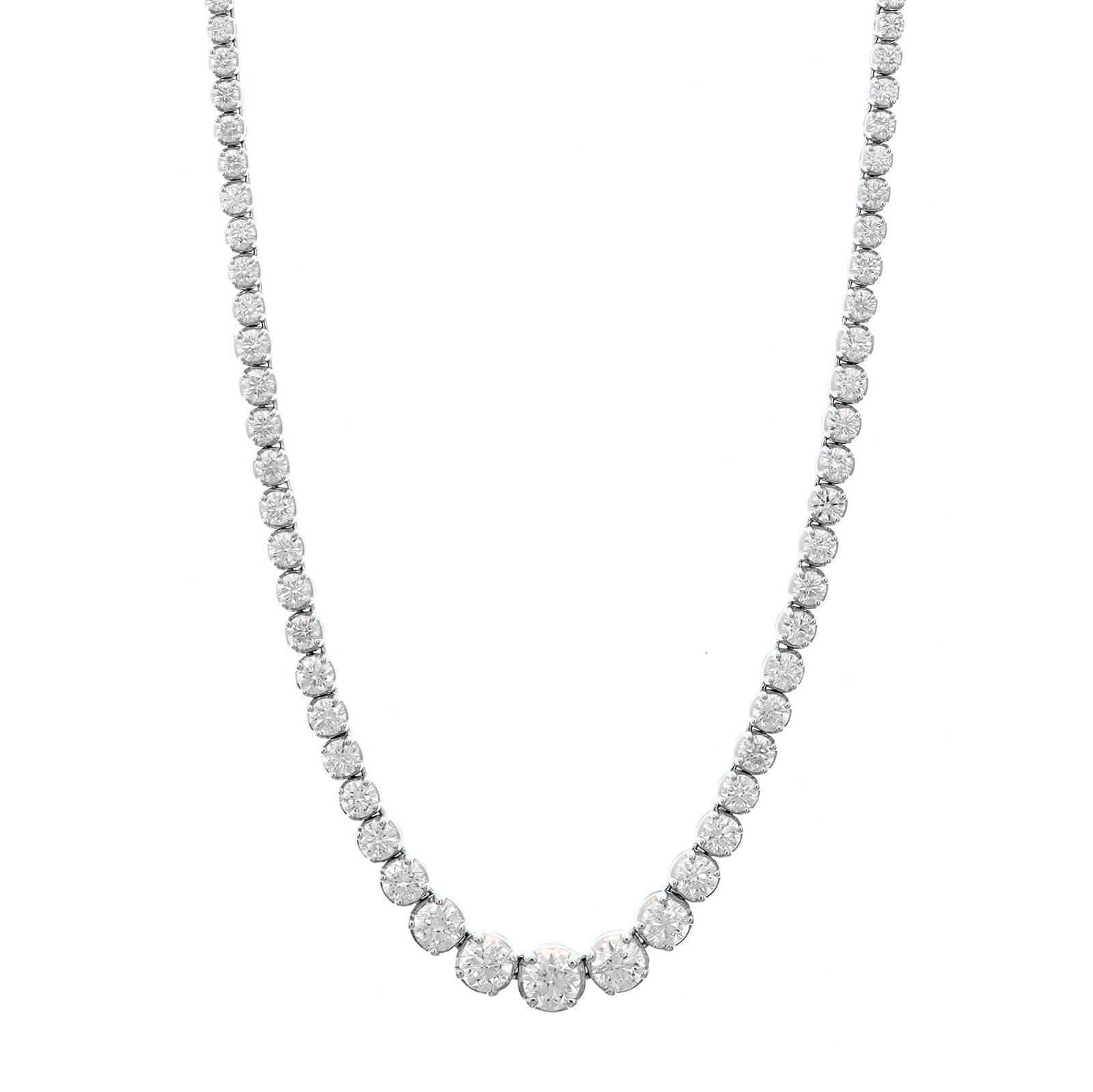 18K White Gold Four Prong Graduated Diamond Tennis Necklace - Image 5