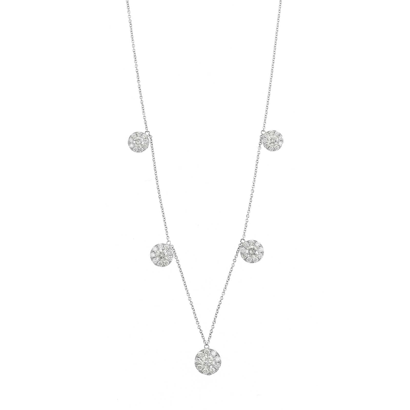 14K White Gold Diamond Cluster Station Necklace