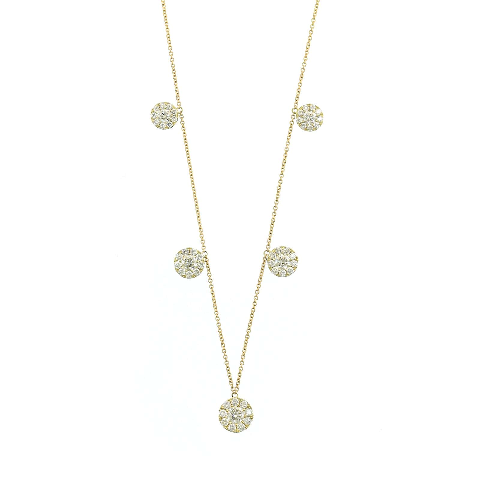 14K Yellow Gold Diamond Cluster Station Necklace
