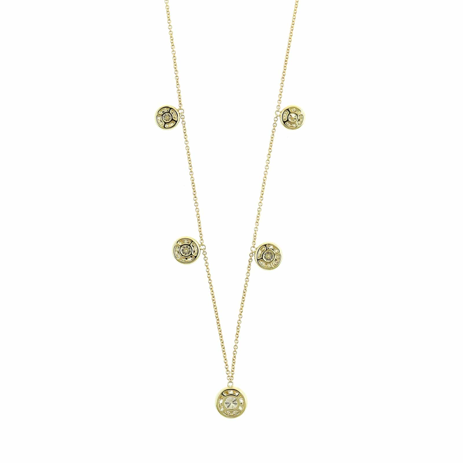 14K Yellow Gold Diamond Cluster Station Necklace - Image 2